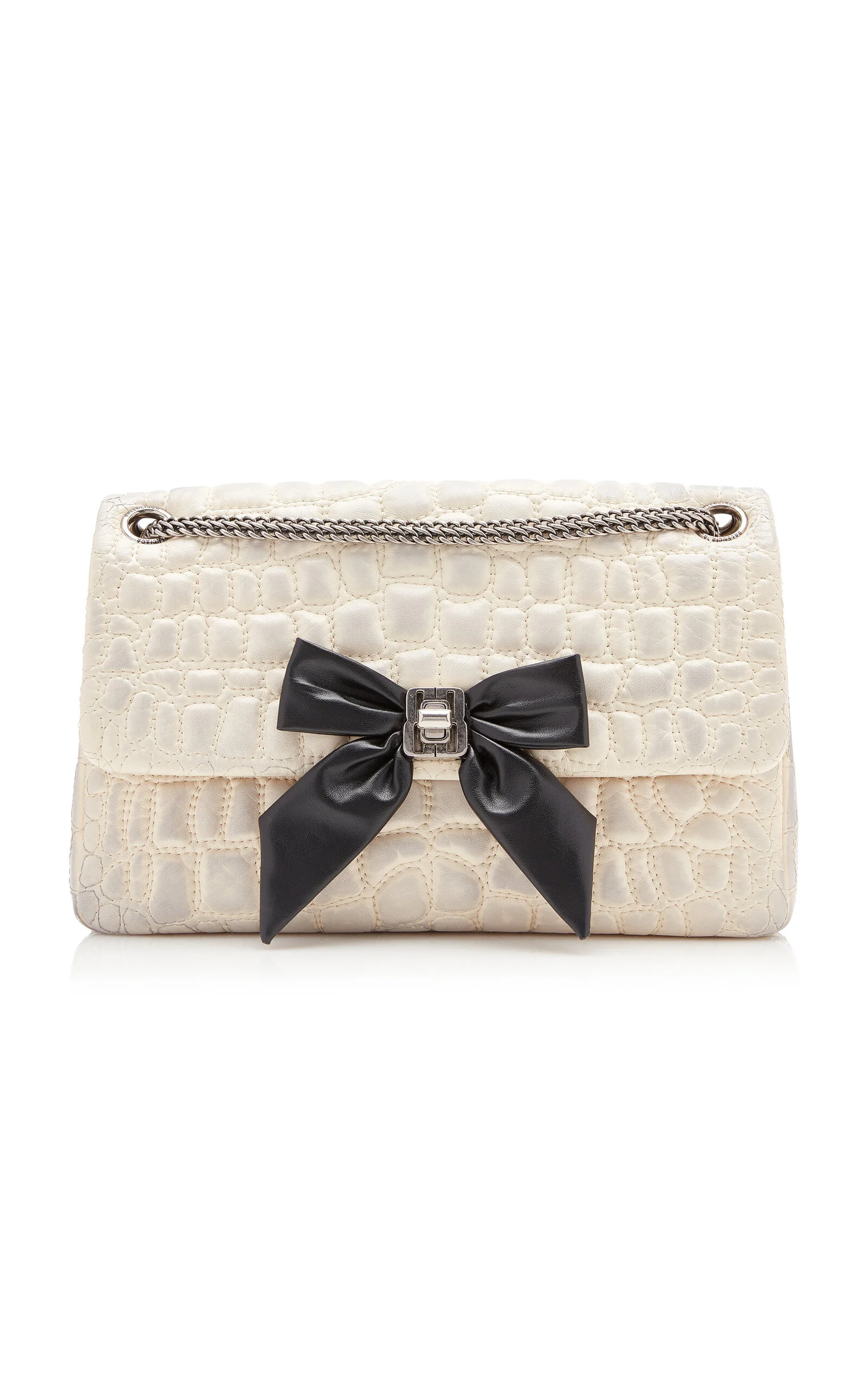 Bow-Detailed Washed Leather Crossbody Bag white - 1