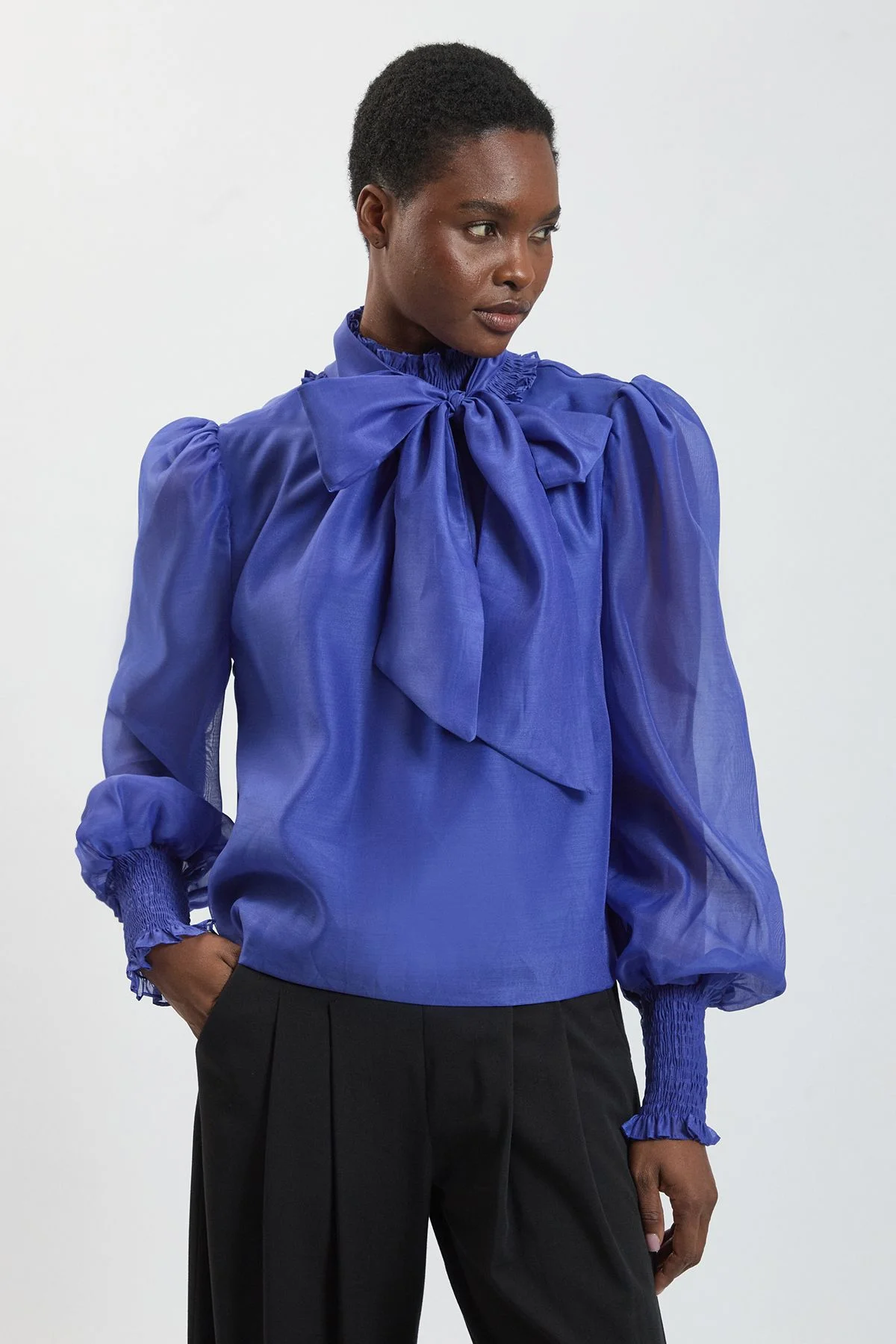 High Neck Ruched Detail Blouse - 1