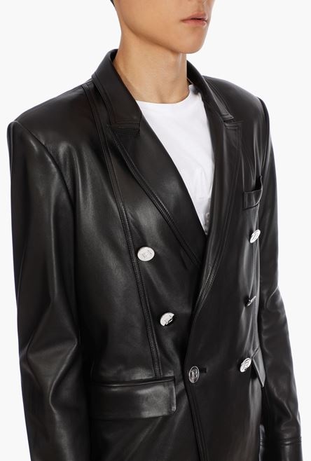 Black leather blazer with double-breasted buttoned fastening - 9