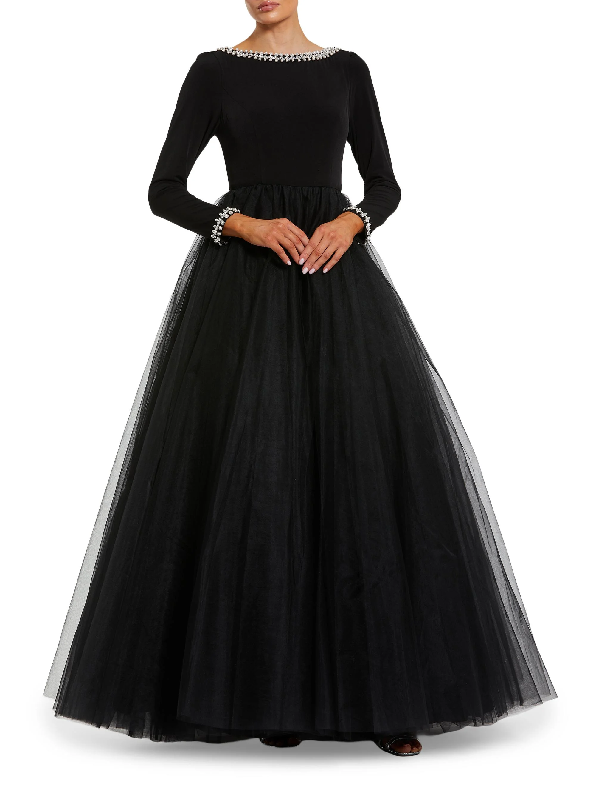 Women's Crystal-Embellished Tulle Gown - Black - 1