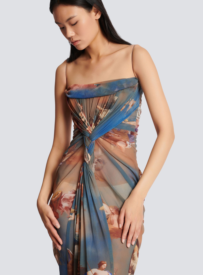 Sky printed draped tulle maxi dress 7