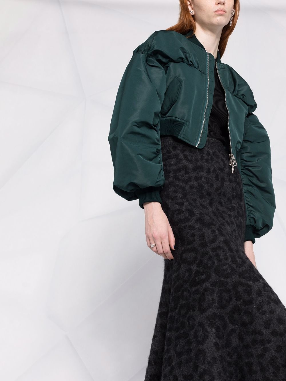 leopard pattern flared knitted skirt - 5
