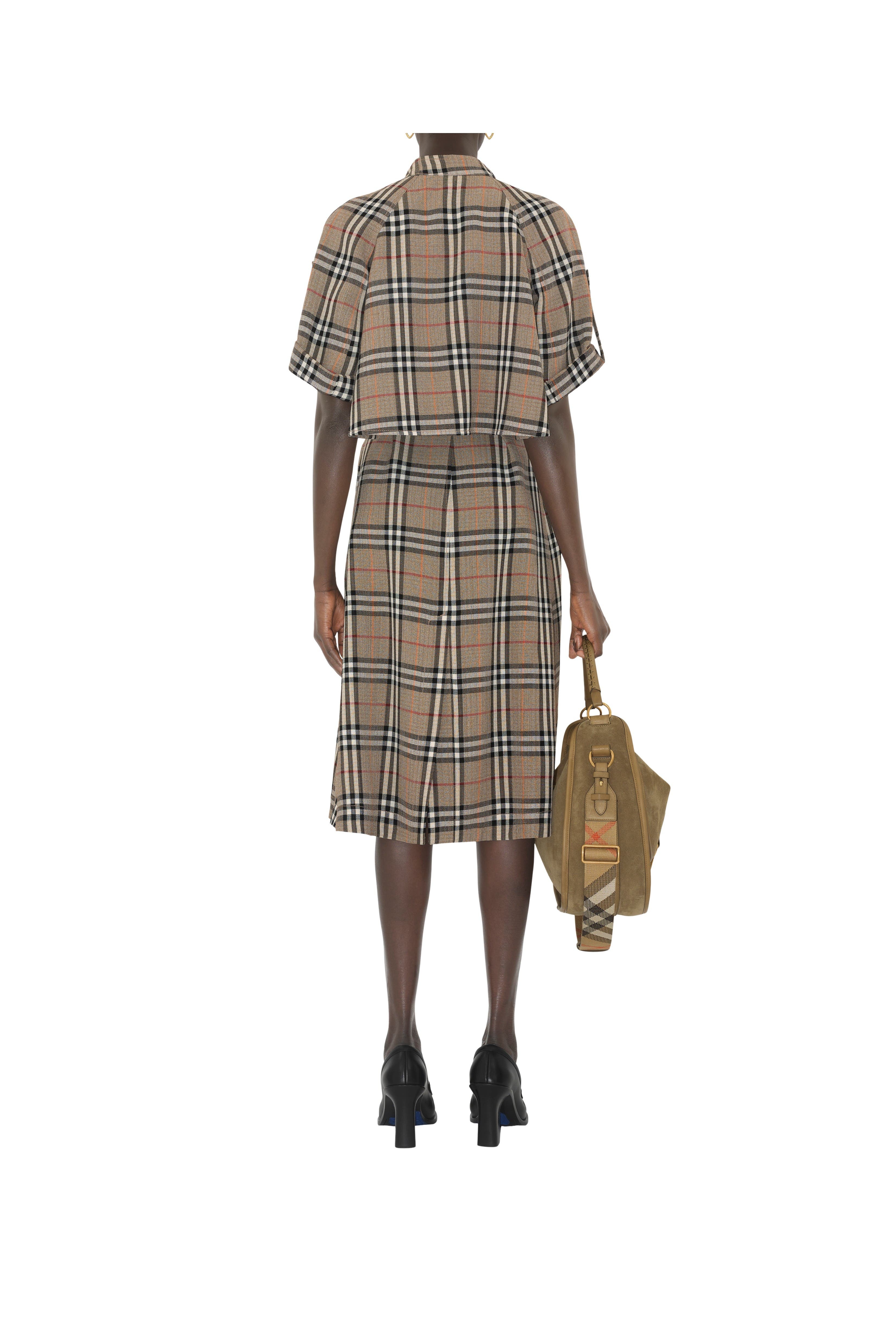 burberry Check Silk Blend Trench Dress in Limestone at Nordstrom - 5