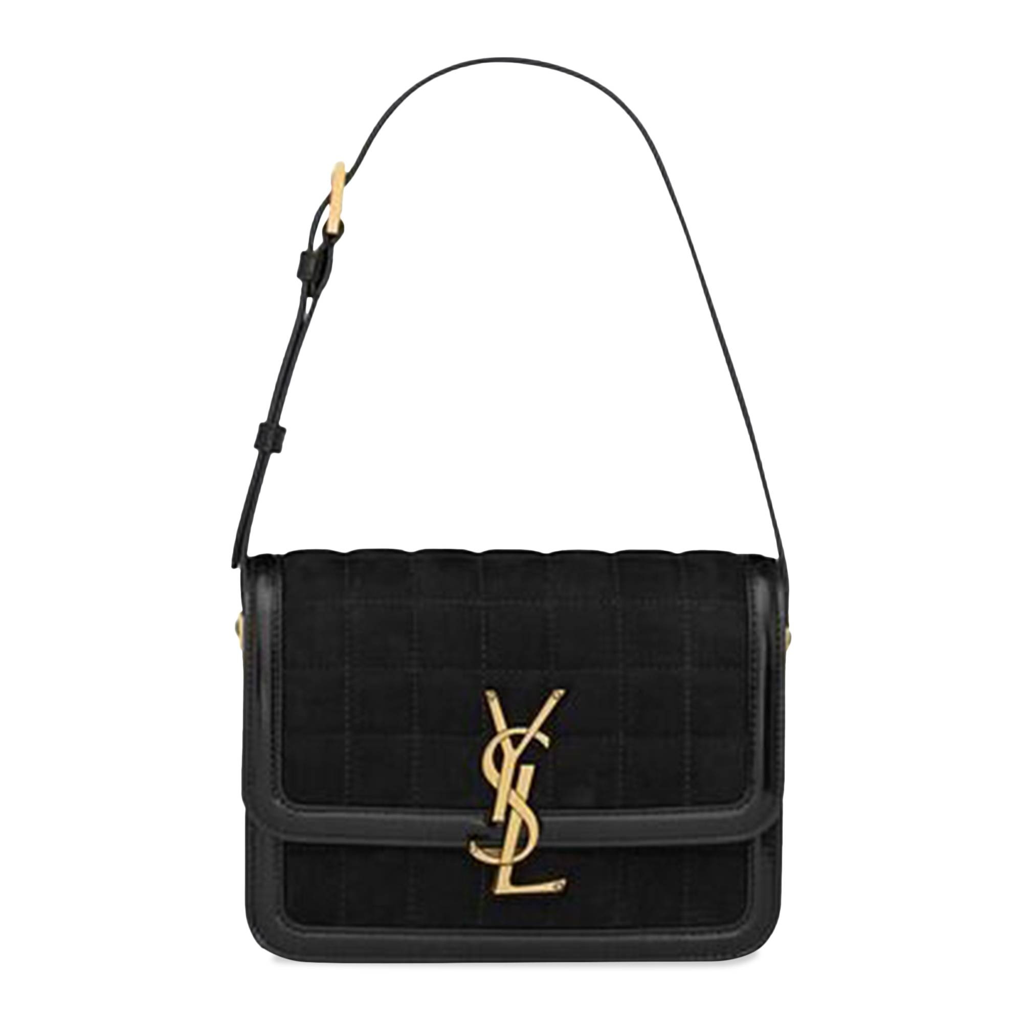Saint Laurent Logo Plaque Quilted Shoulder Bag 'Black' - 1