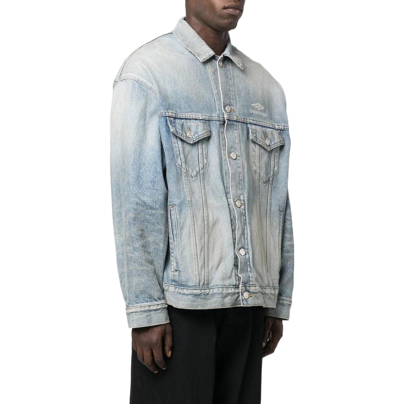 Balenciaga 3B Sports Vintage Denim Jacket Large Fit 'Light Blue' 704299TJW798469 - 4