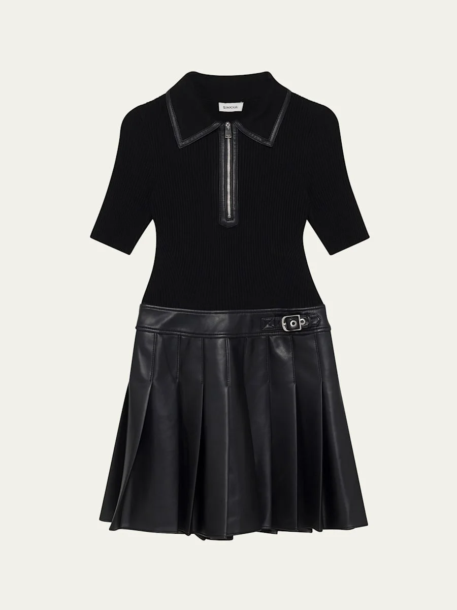Linnie Pleated Combo Mini Dress - 1