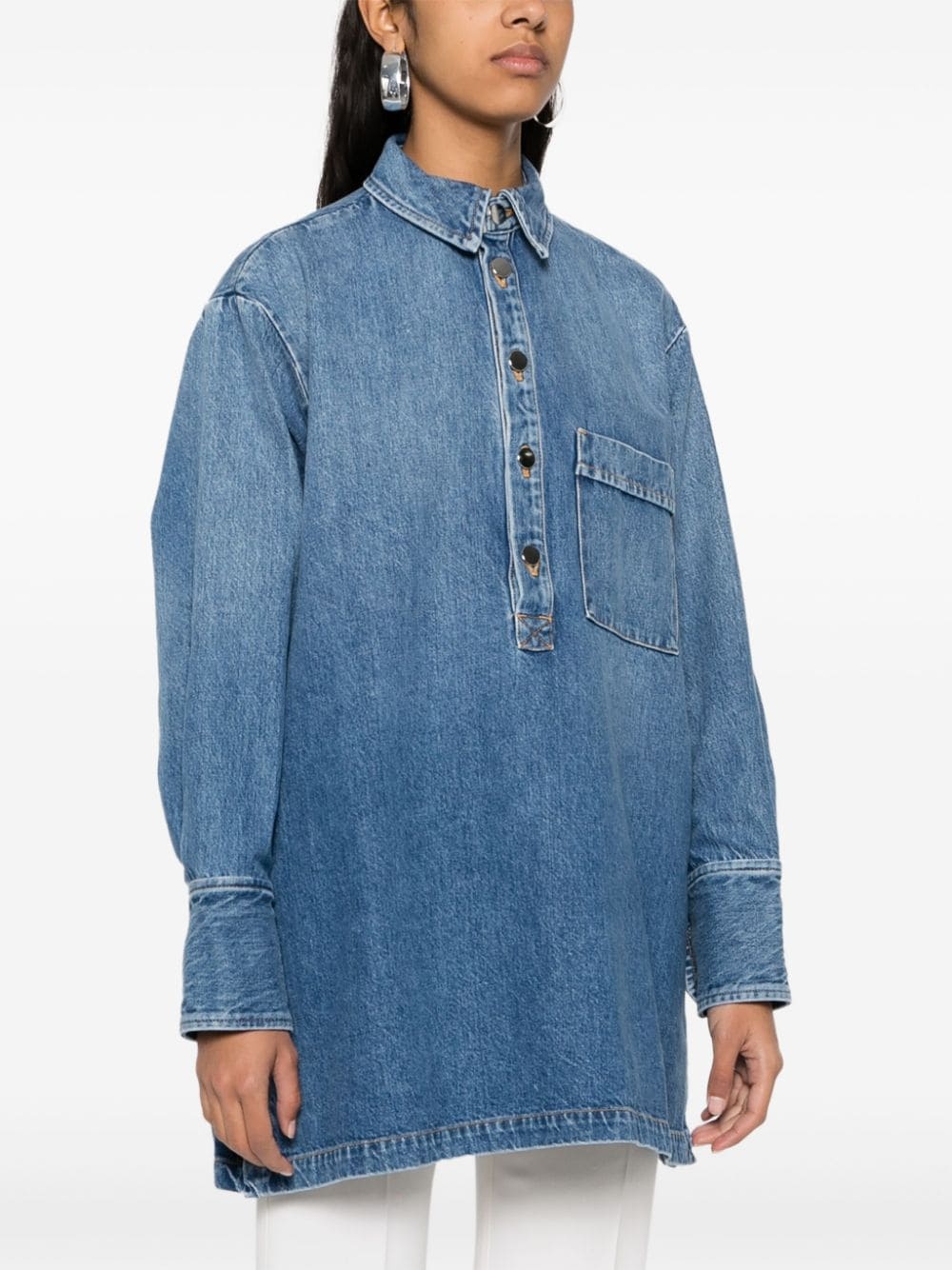 side-buttoned denim blouse - 3