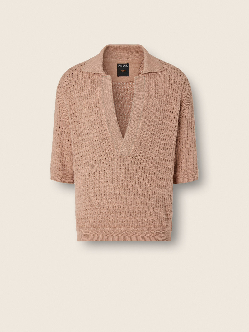 BEIGE COTTON AND LINEN POLO SHIRT 1