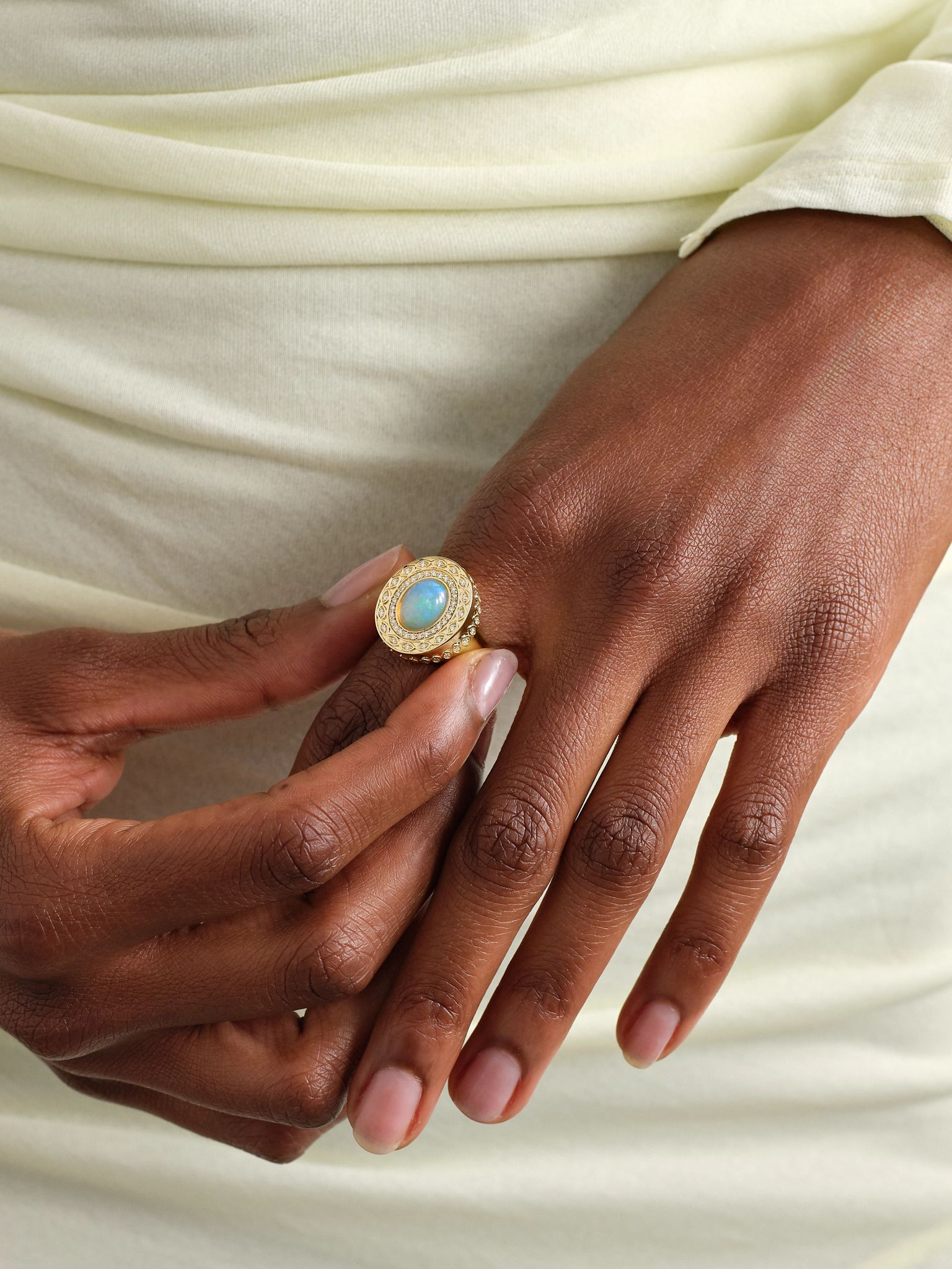 14-karat gold, opal and diamond signet ring Gold - 2