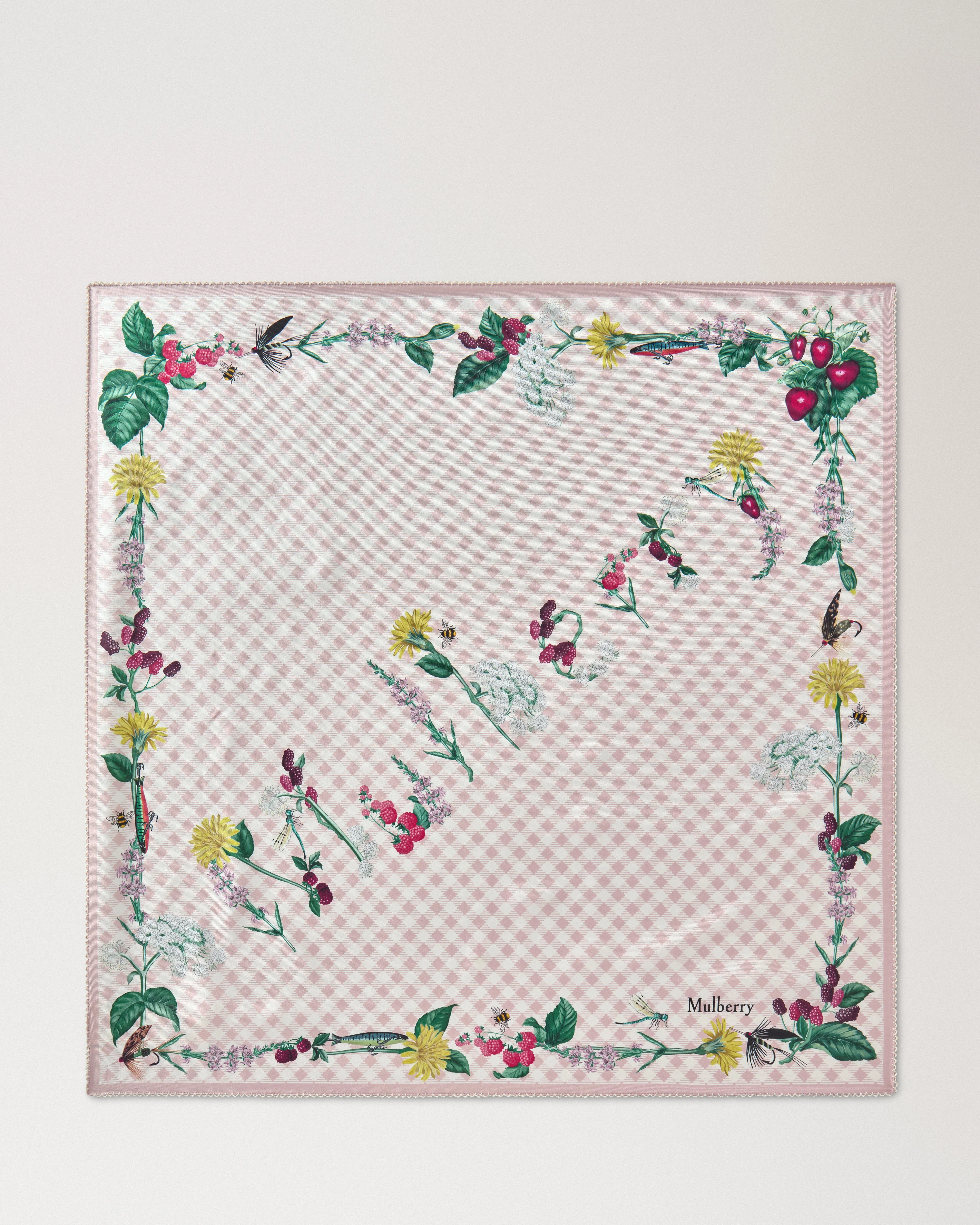 Square Scarf - Riverside Floral Blossom Pink Silk Twill - 1