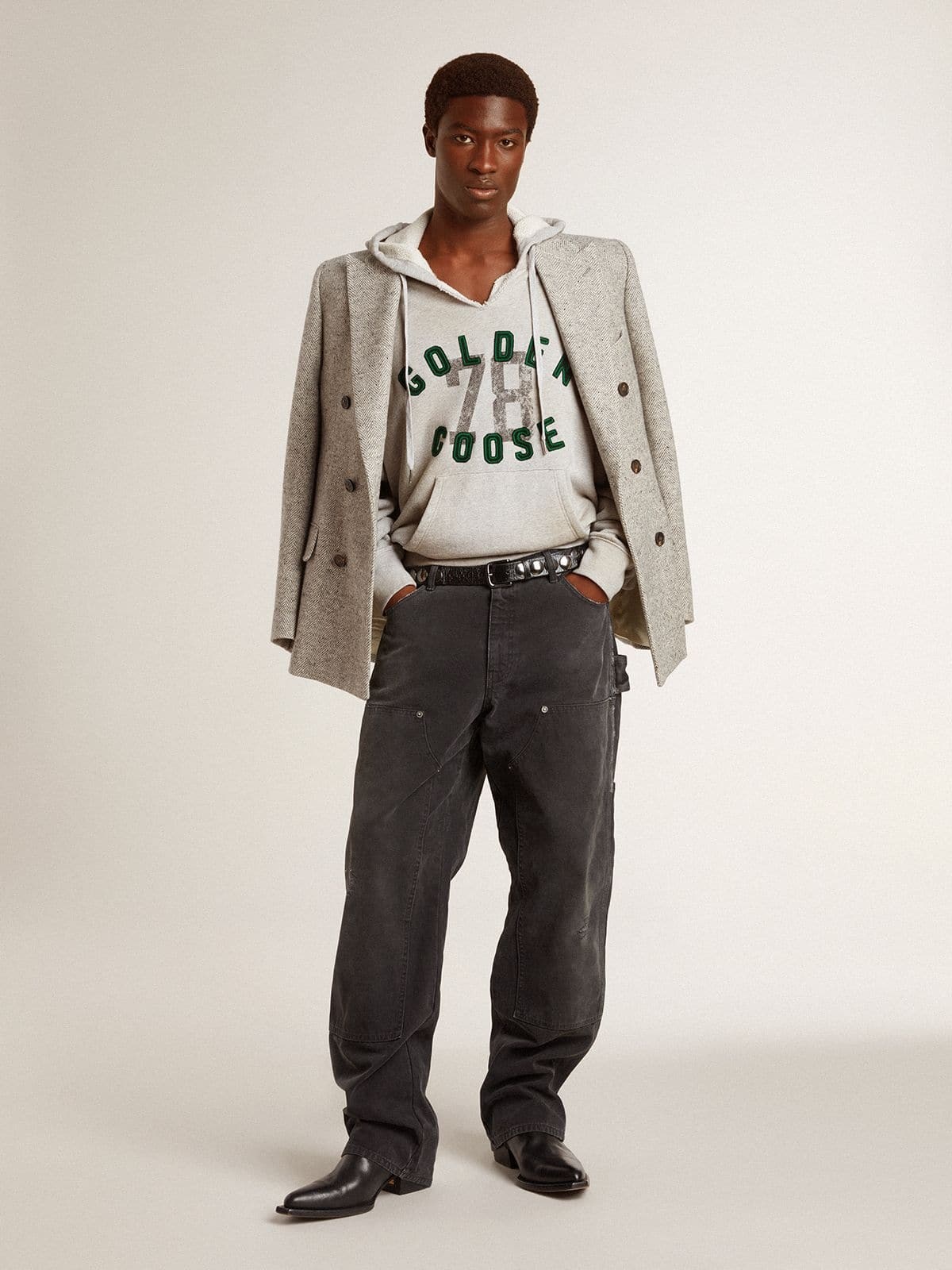 Hooded sweatshirt in worn gray with embroidered vintage logo - 3