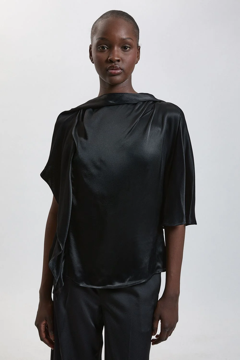 Viscose Satin Asymmetric Ruffle Top - 1