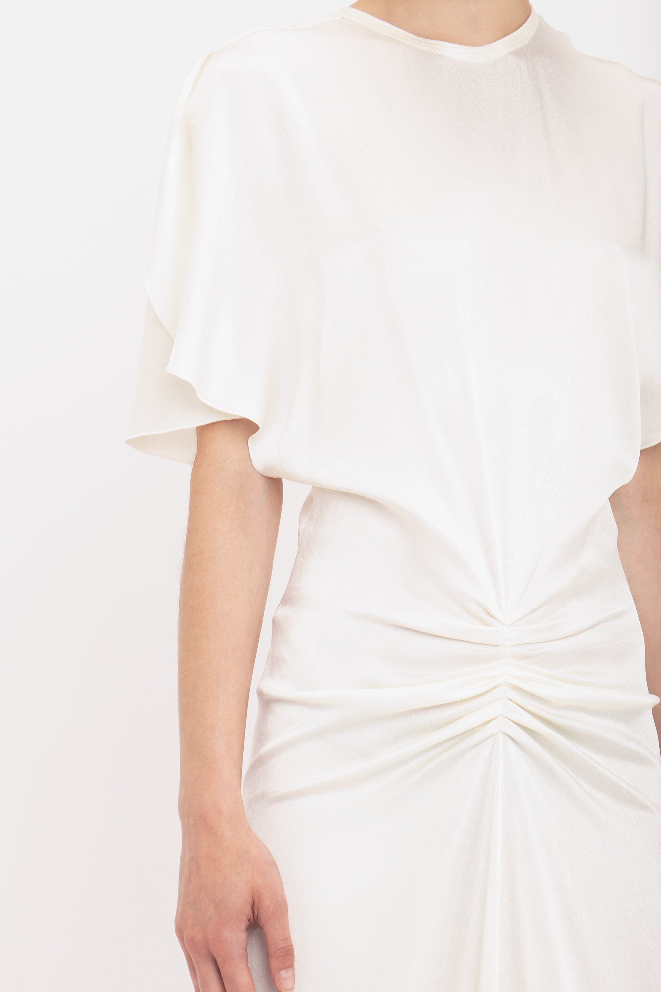 Gathered Waist Floor-Length Dress In Ivory - 5