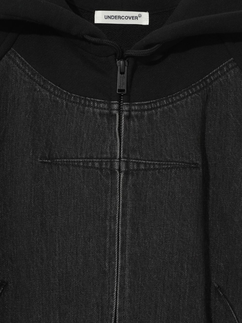 denim-panel zip-up hoodie - 4