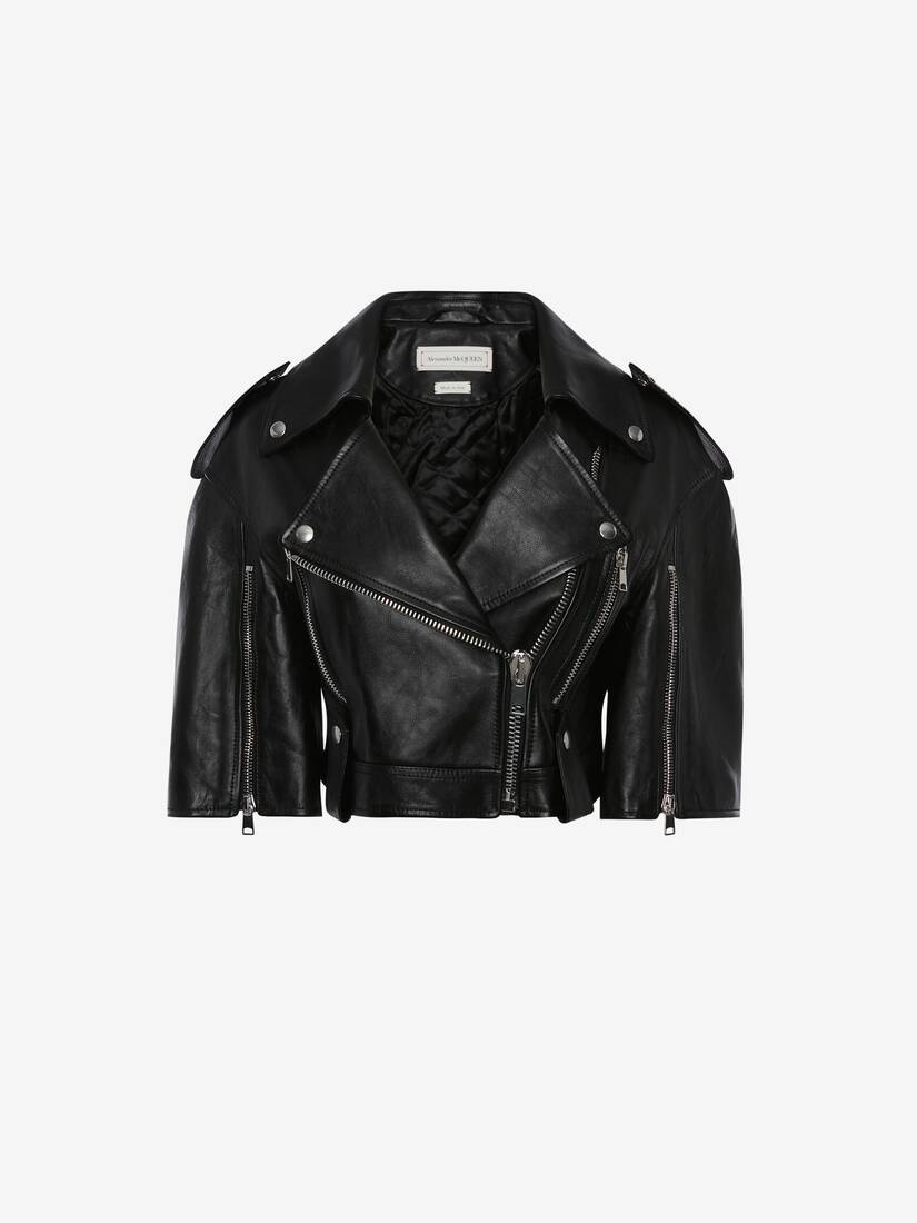Women's Cropped Biker Jacket in Black - 1