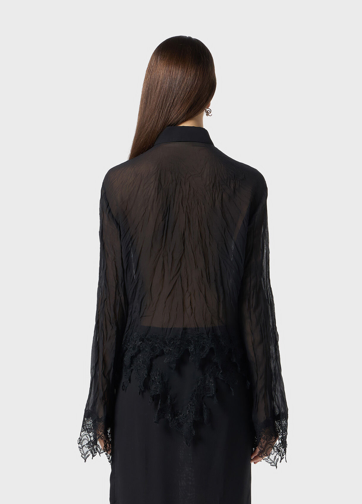 CHIFFON SHIRT WITH LACE FLOUNCE - 3