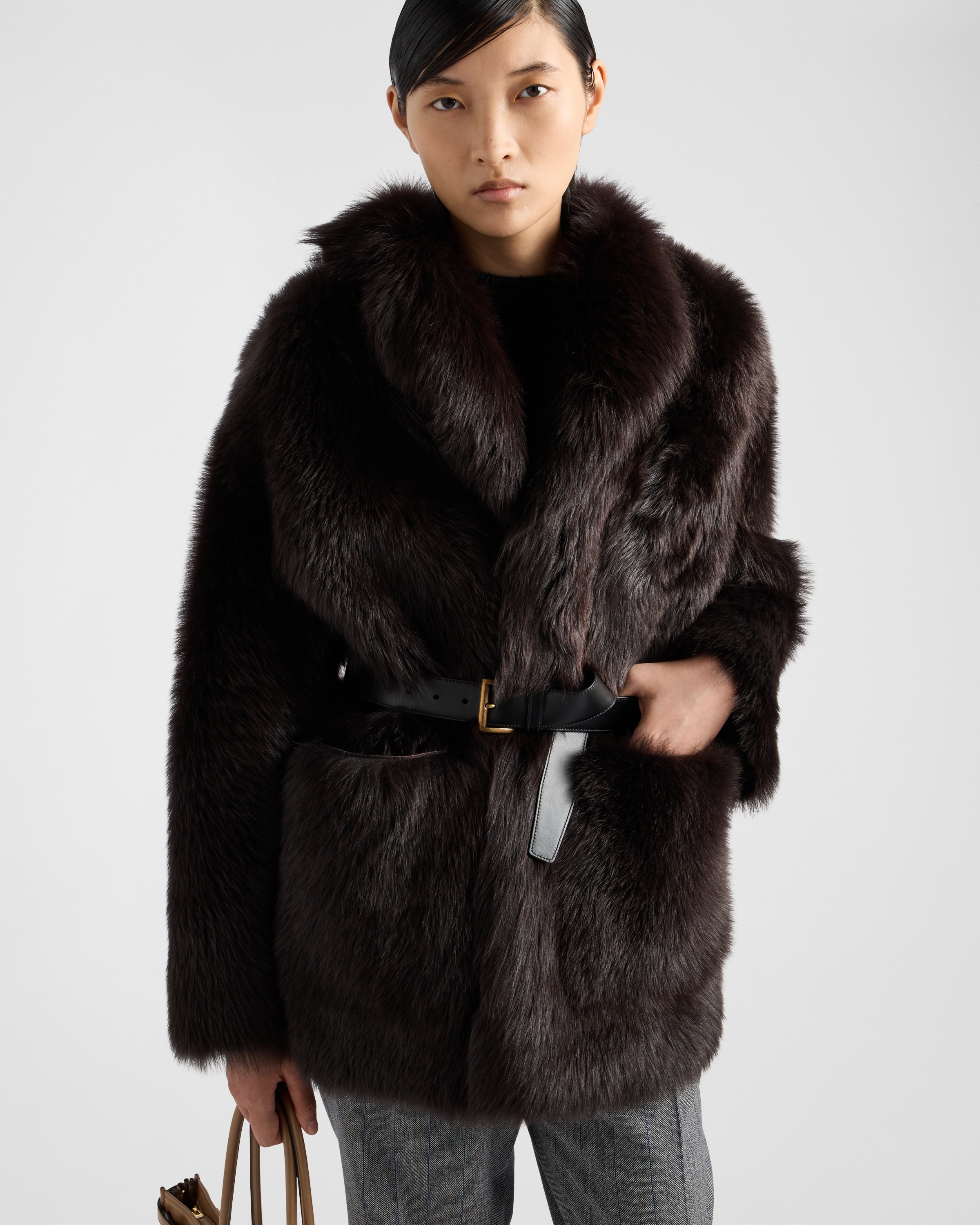Belted shearling caban jacket - 3