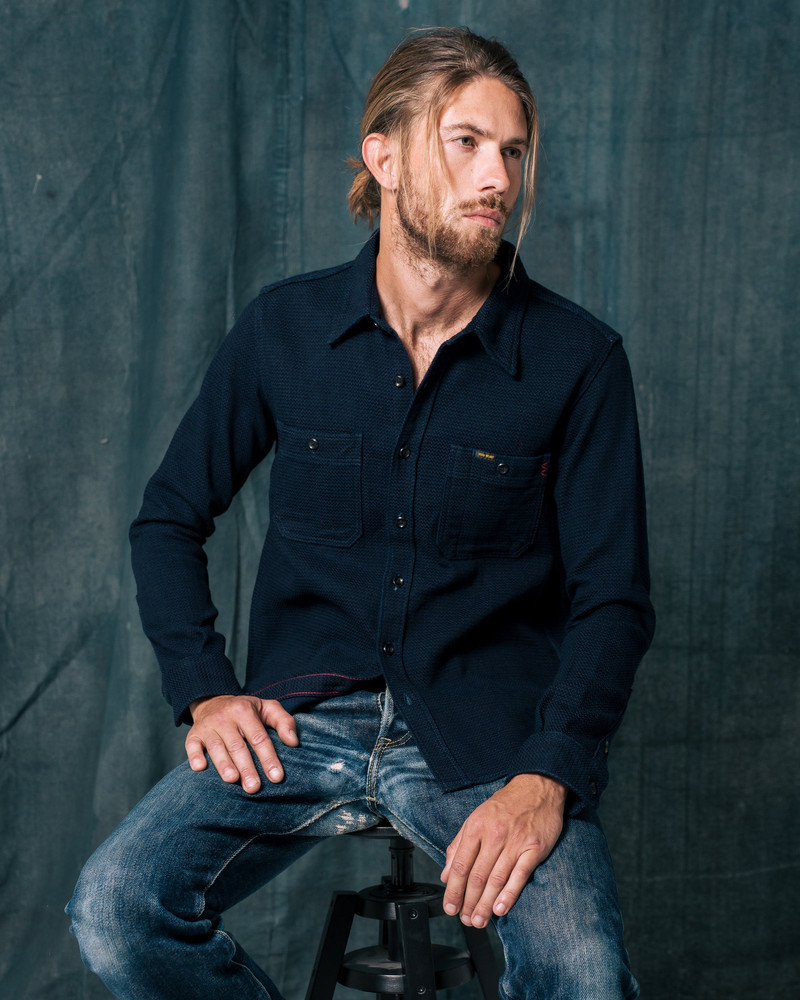 IHSH-380-IND 12OZ DOBBY CLOTH WORK SHIRT - INDIGO 4