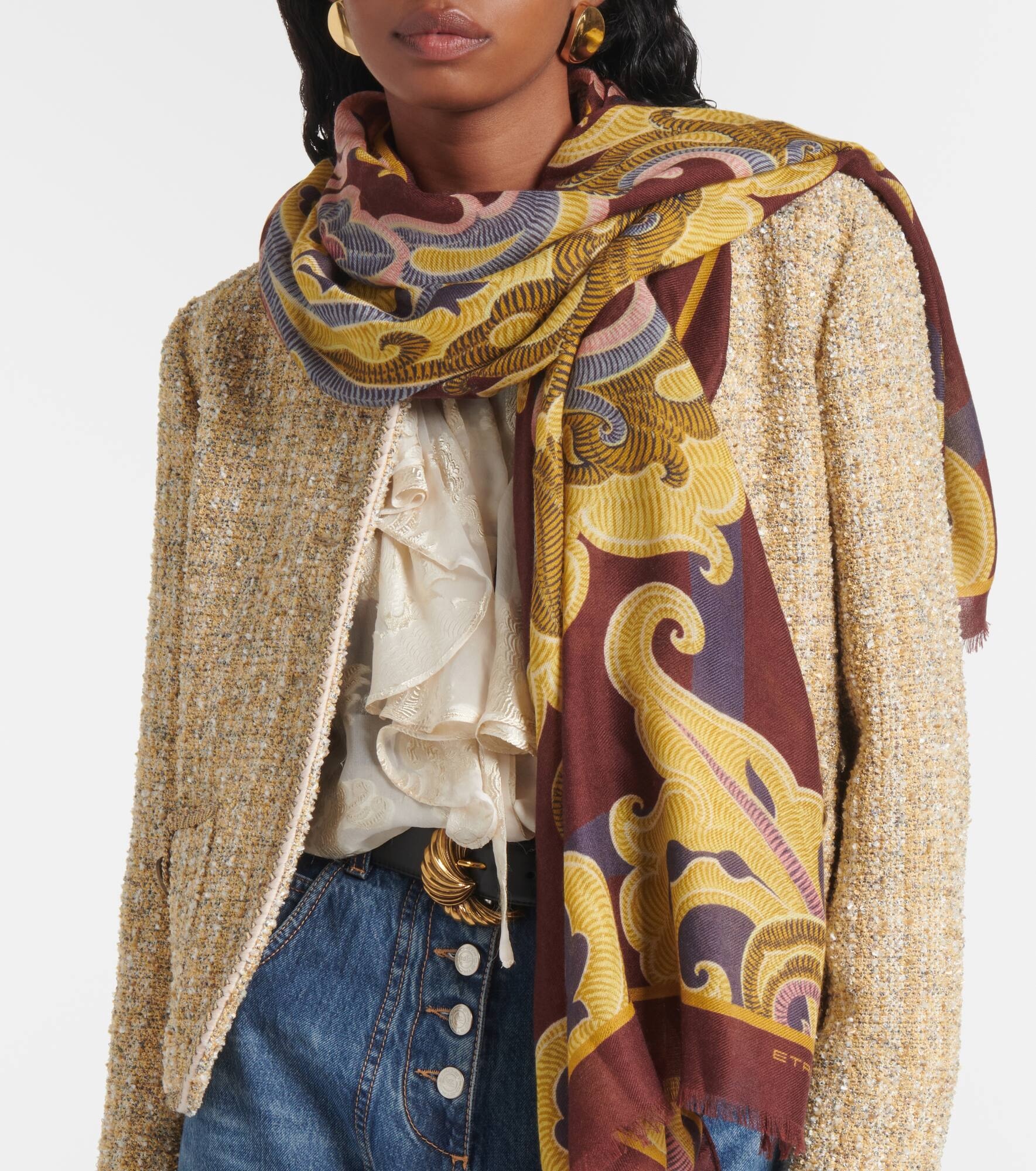 Printed wool, cashmere, and silk scarf - 2