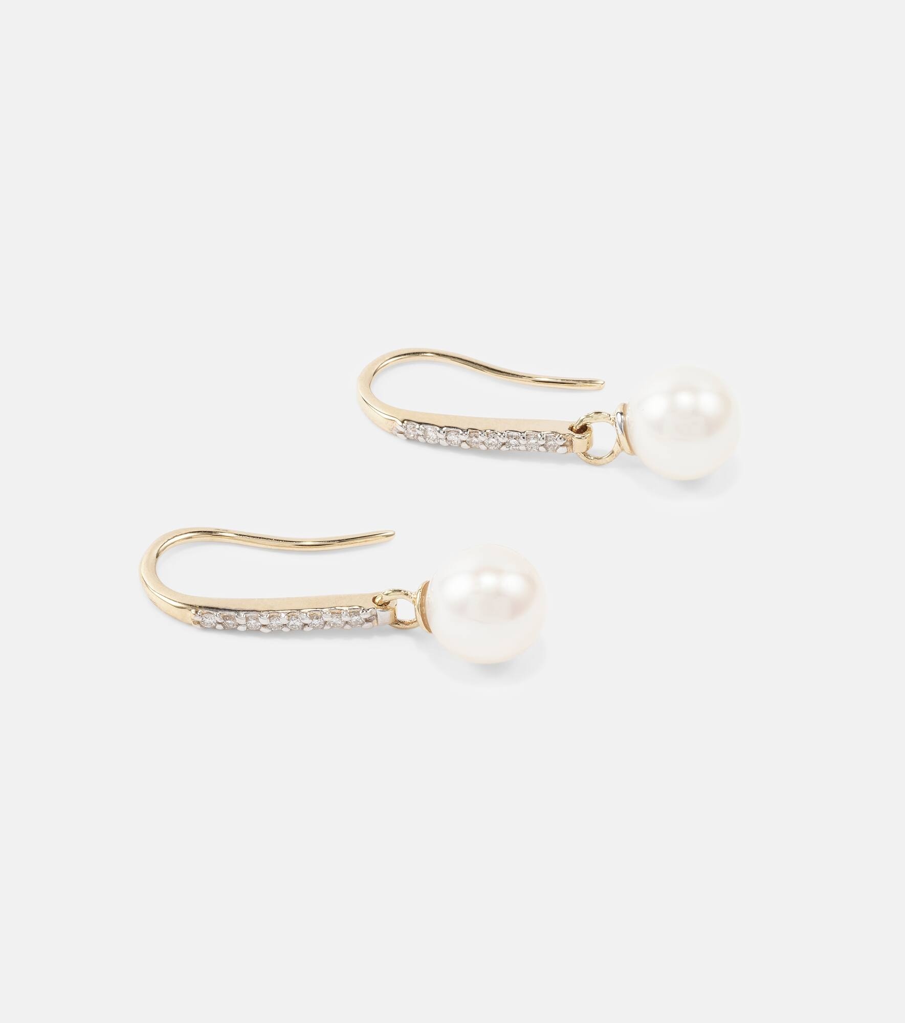 14kt gold drop earrings with diamonds and pearls - 4