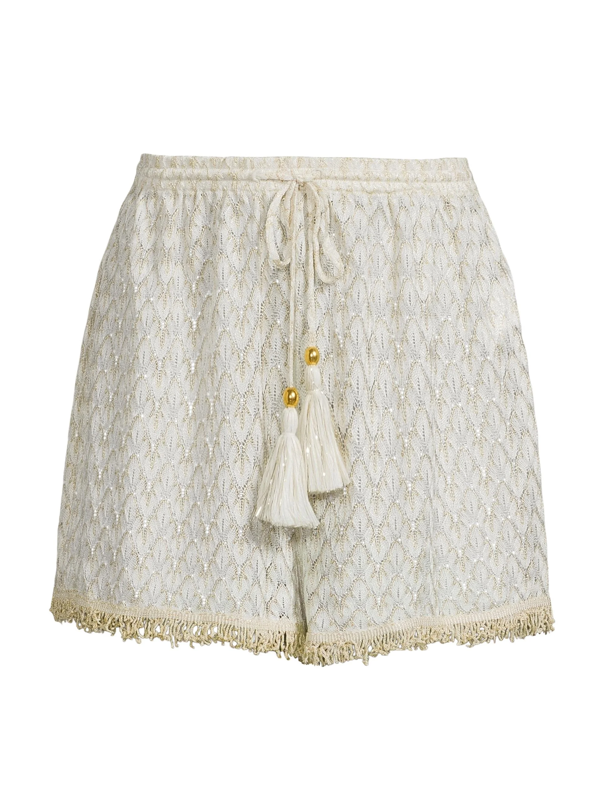 Women's Mina Fringed Chevron Shorts - White Gold - 1