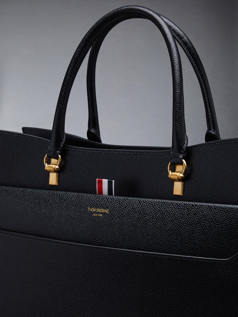 Black Pebbled Calfskin Large Duet Tote 6