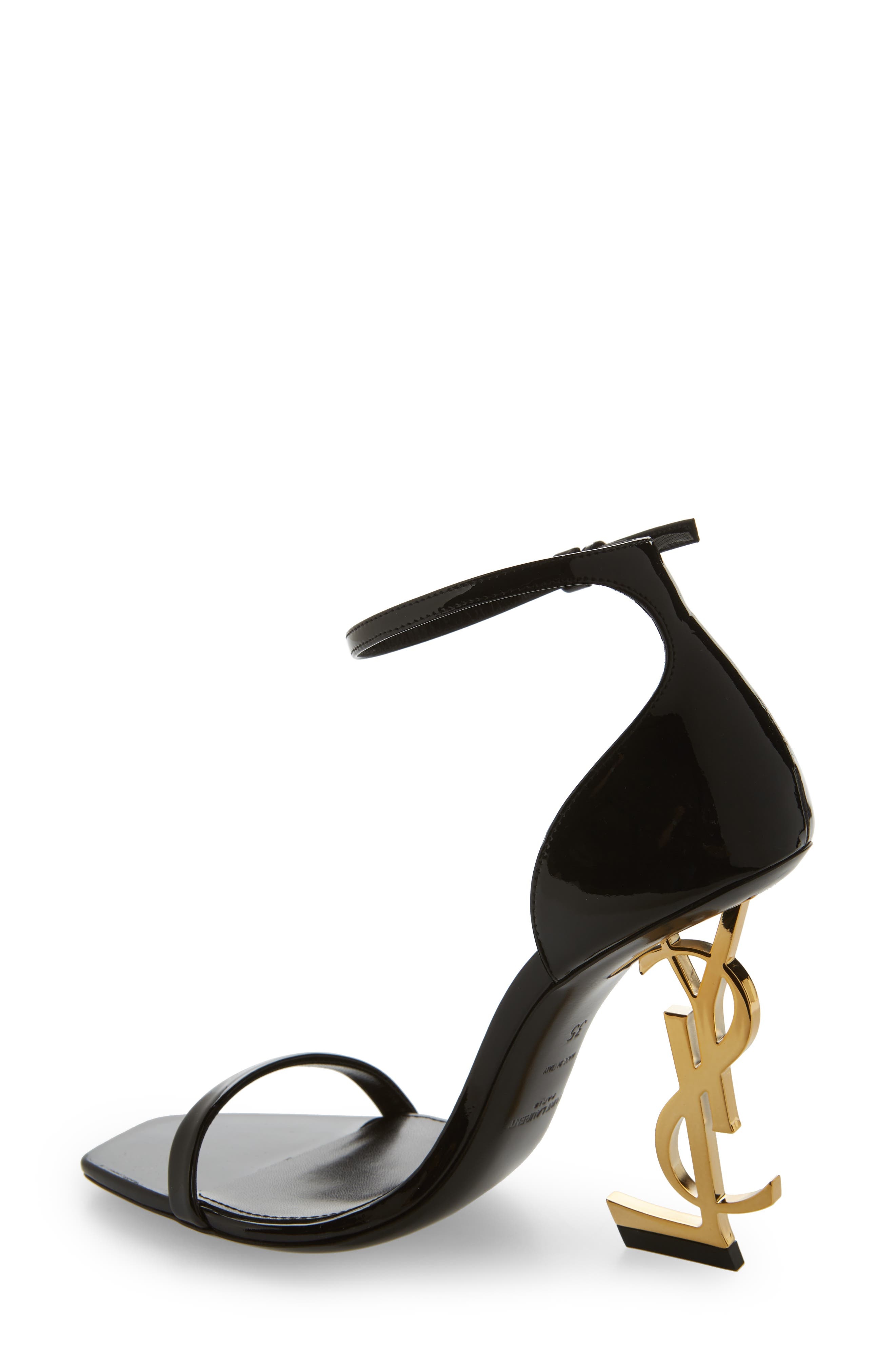 Saint Laurent Opyum YSL Ankle Strap Sandal in Black Patent/Gold at Nordstrom - 2