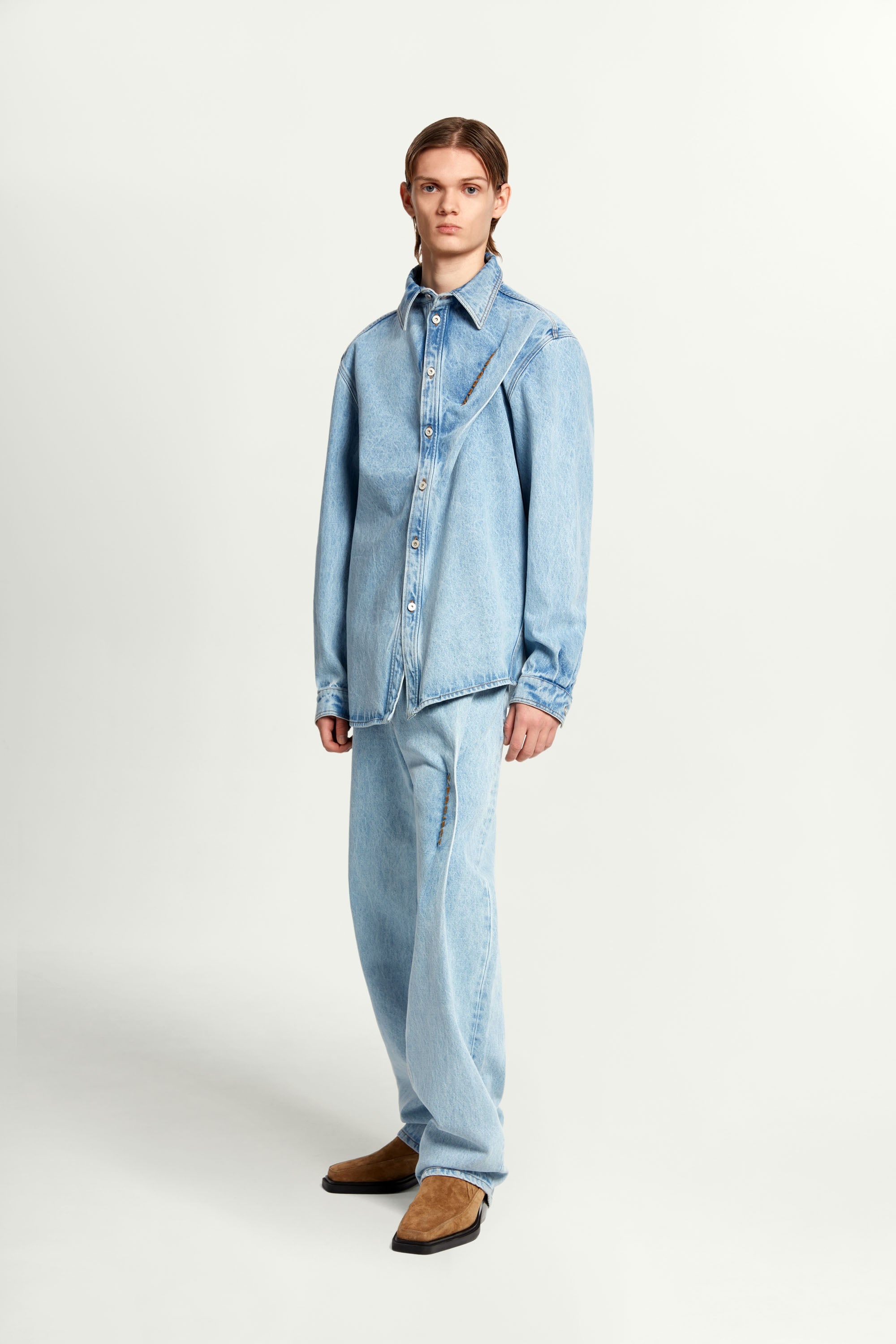 Pinched Logo Denim Shirt - 5