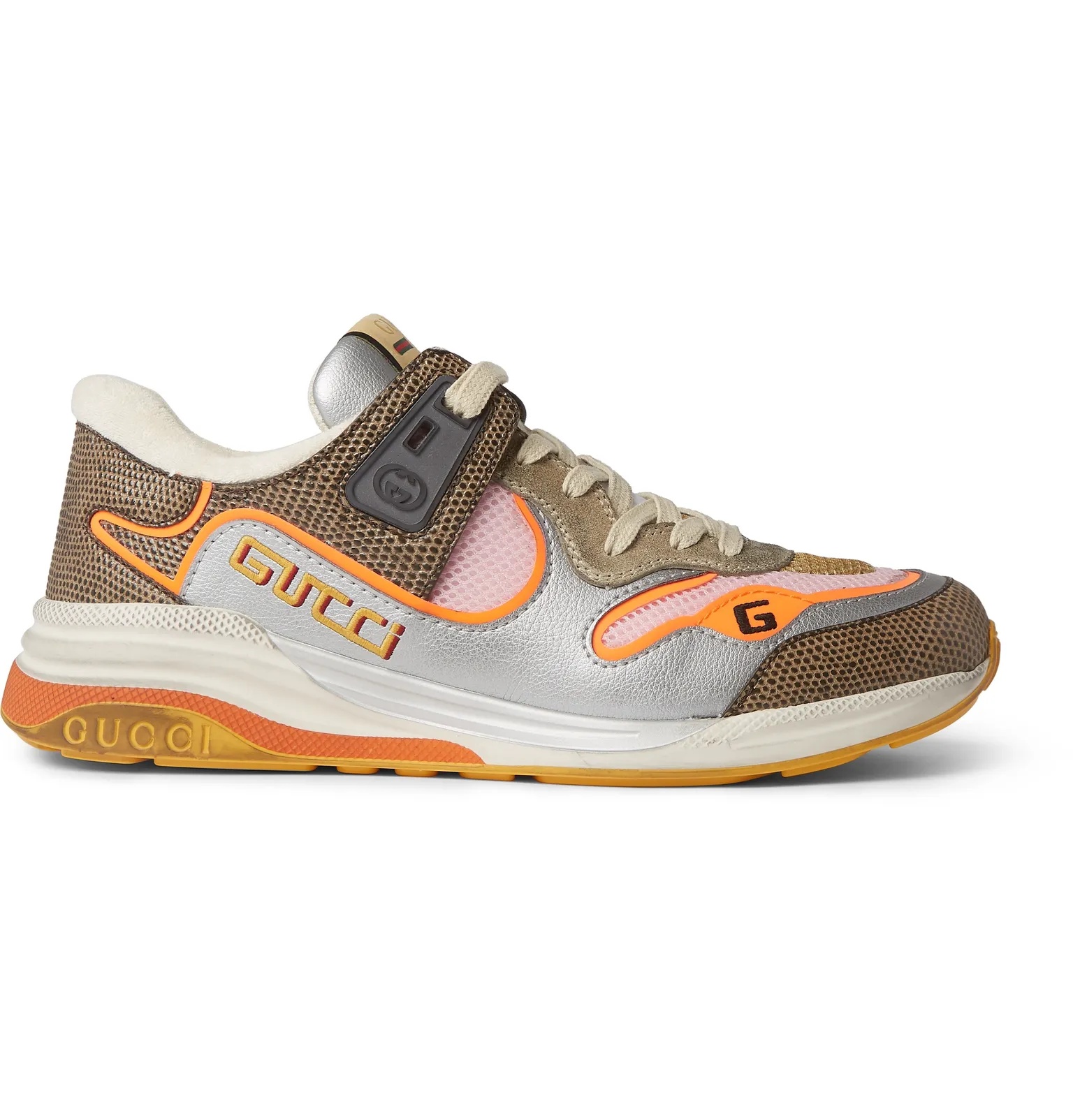 Ultrapace Metallic and Lizard-Effect Leather, Mesh and Distressed Suede Sneakers - 1