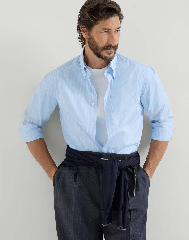 Striped poplin basic fit shirt with button-down collar 2