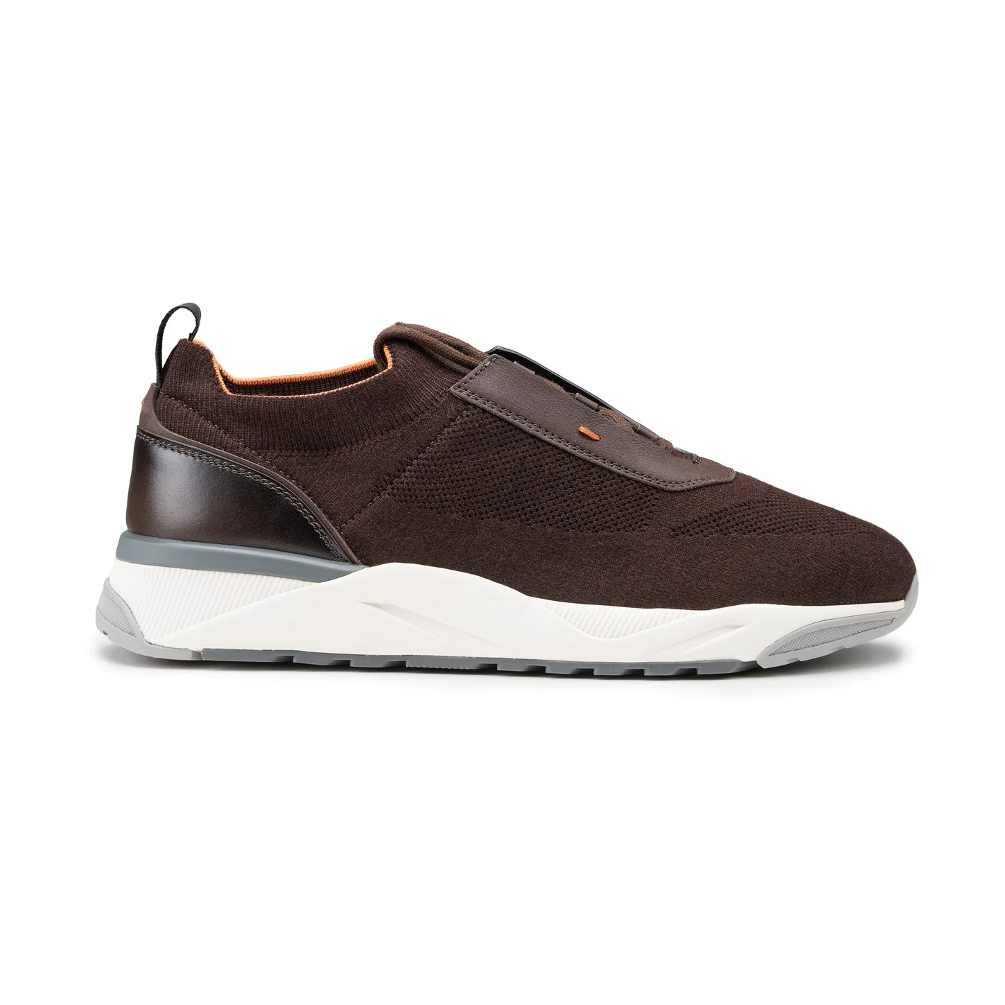 Men's dark brown fabric and leather sneaker - 1