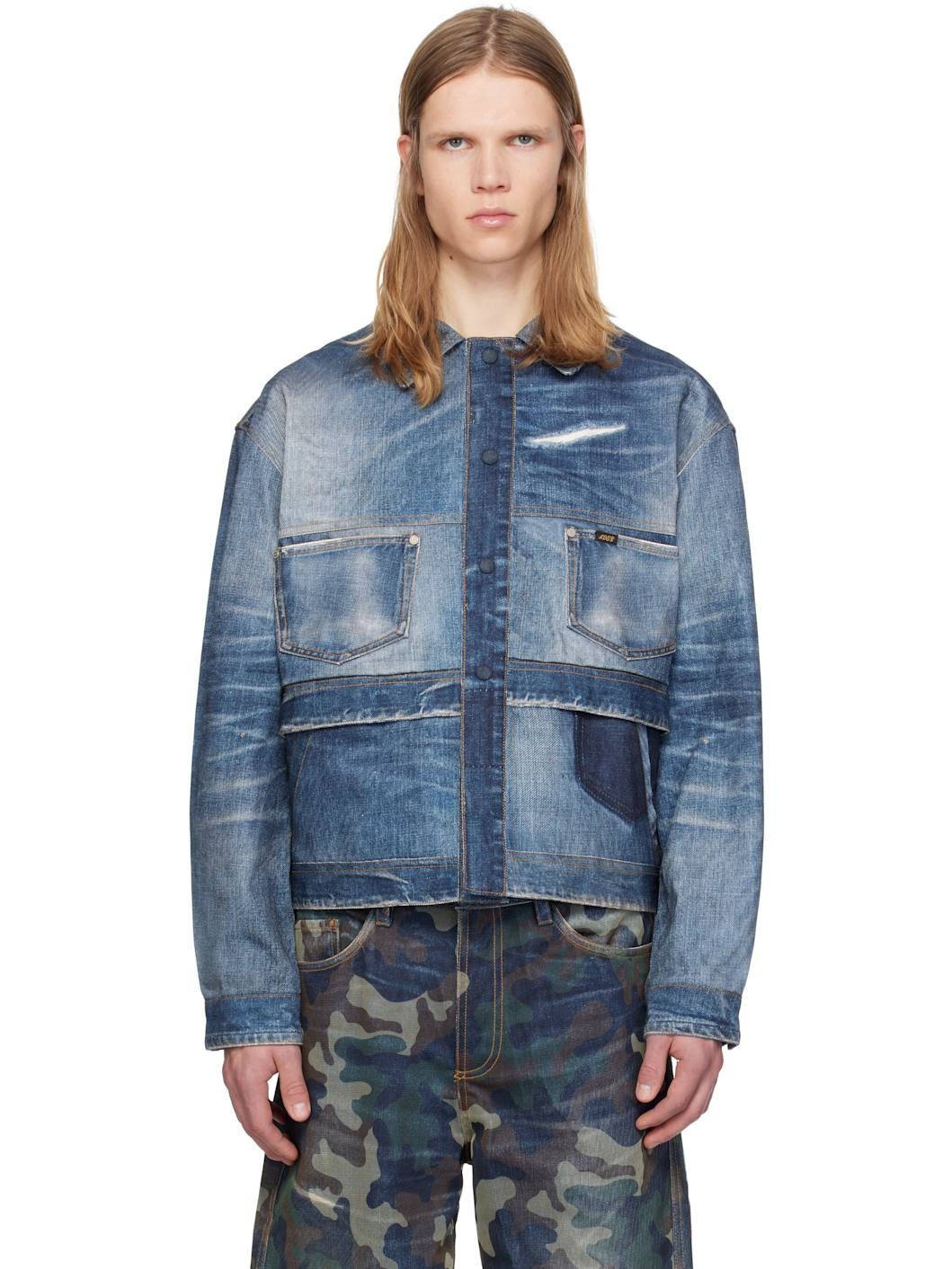 Blue Trompe L'œil Double Waist Denim Jacket - 1
