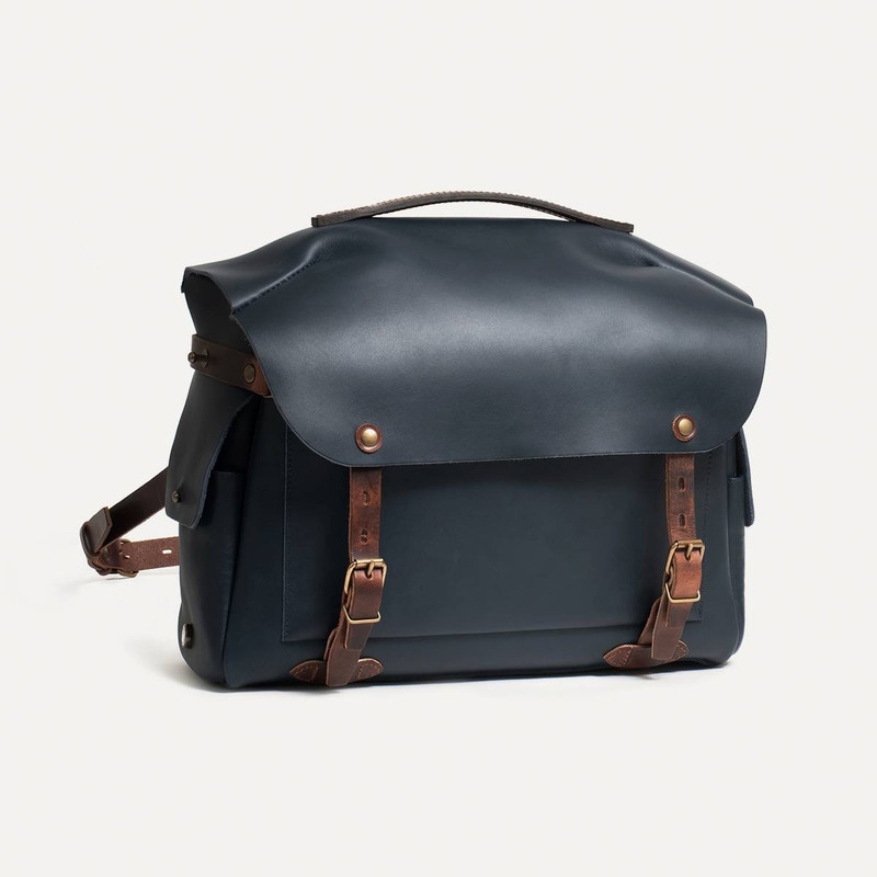 Bleu de Chauffe ARLES L LEATHER CAMERA BAG  -  NAVY BLUE outlook