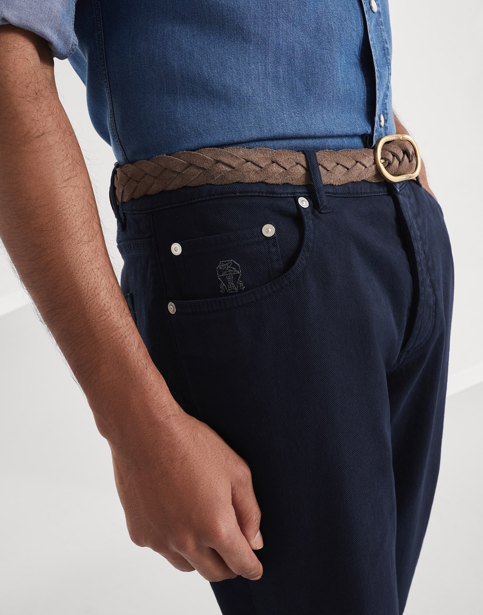 Garment-dyed comfort lightweight denim traditional fit five-pocket trousers - 3