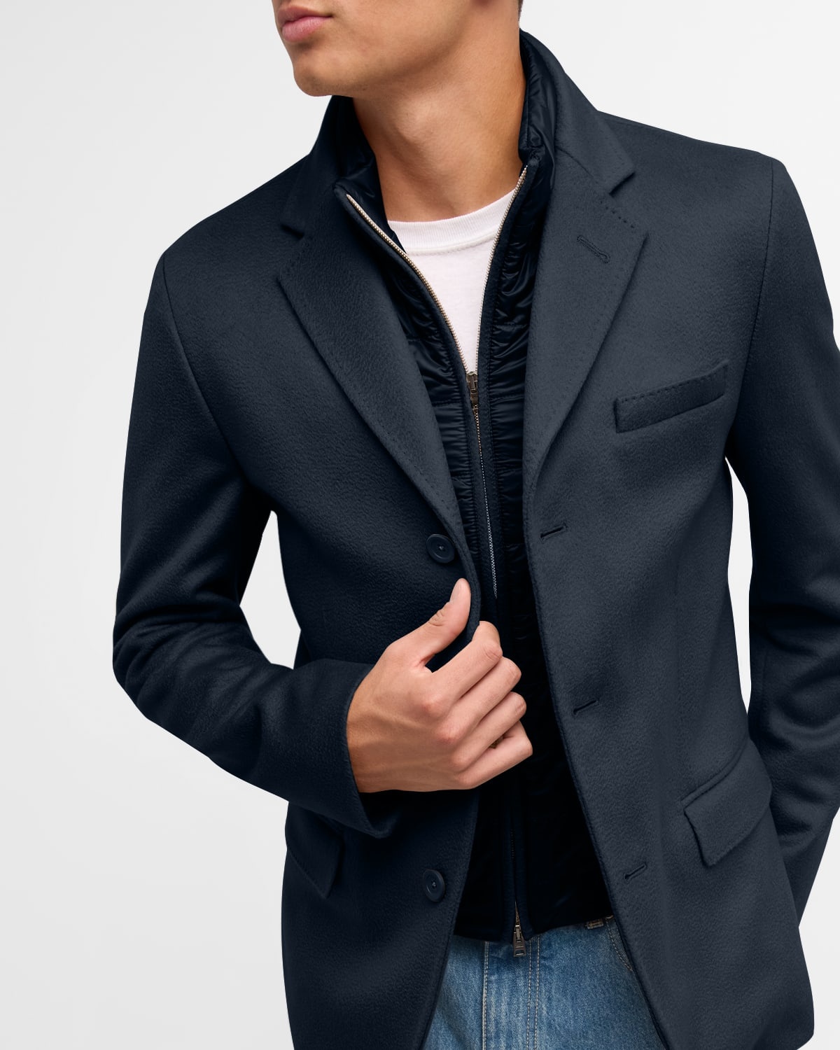 Men's Cashmere Blazer with Nylon Wind Guard - 7