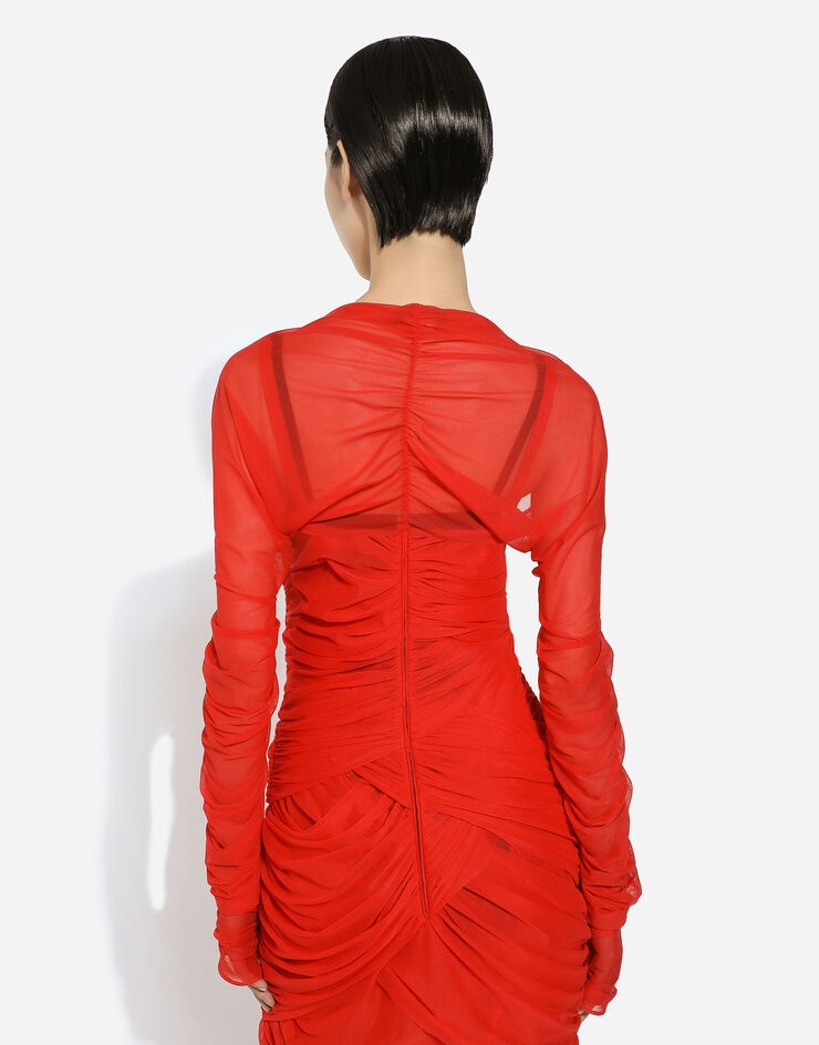 Tulle draped calf-length dress - 7