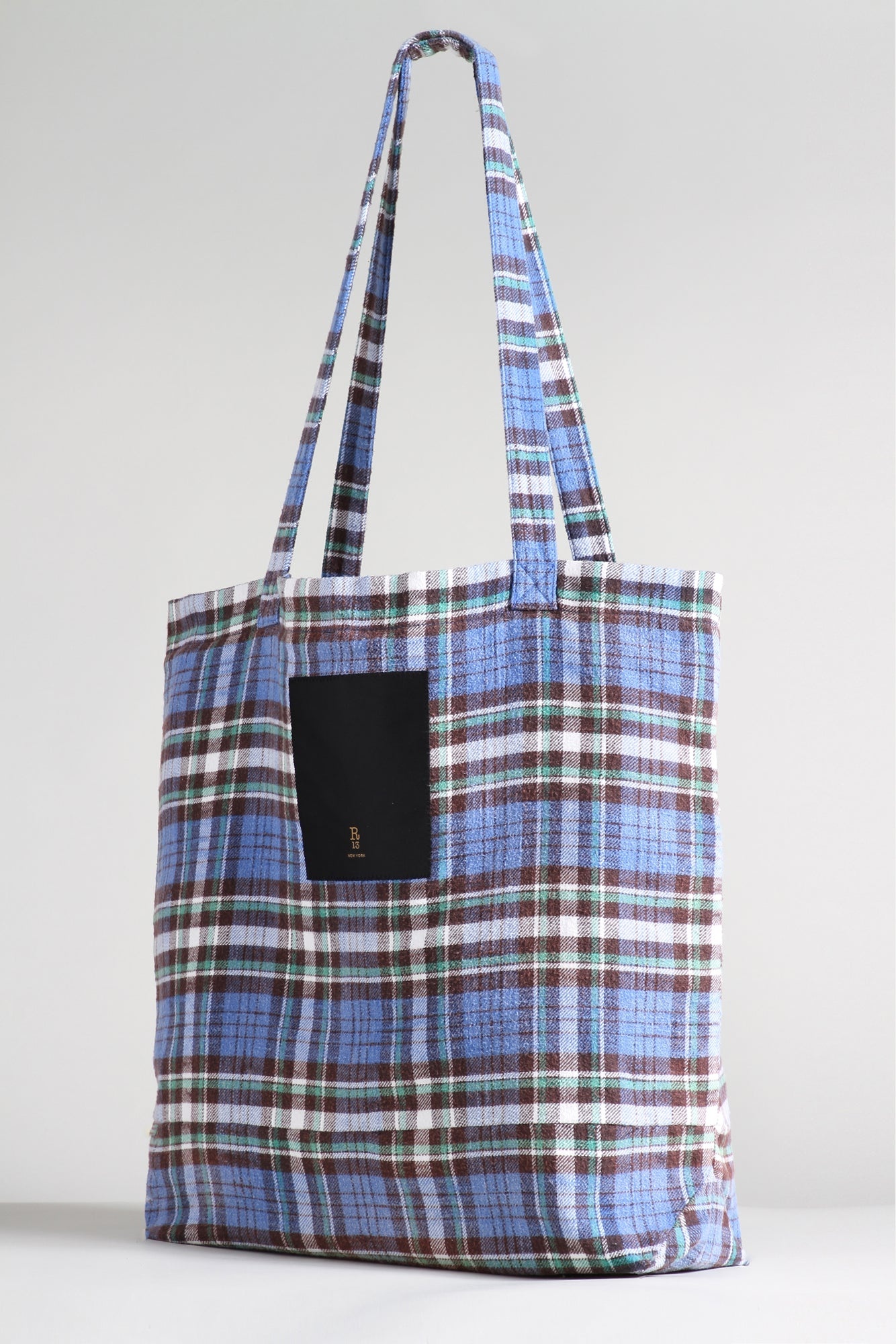 MEDIUM TOTE BAG - BLUE/GREEN PLAID - 3