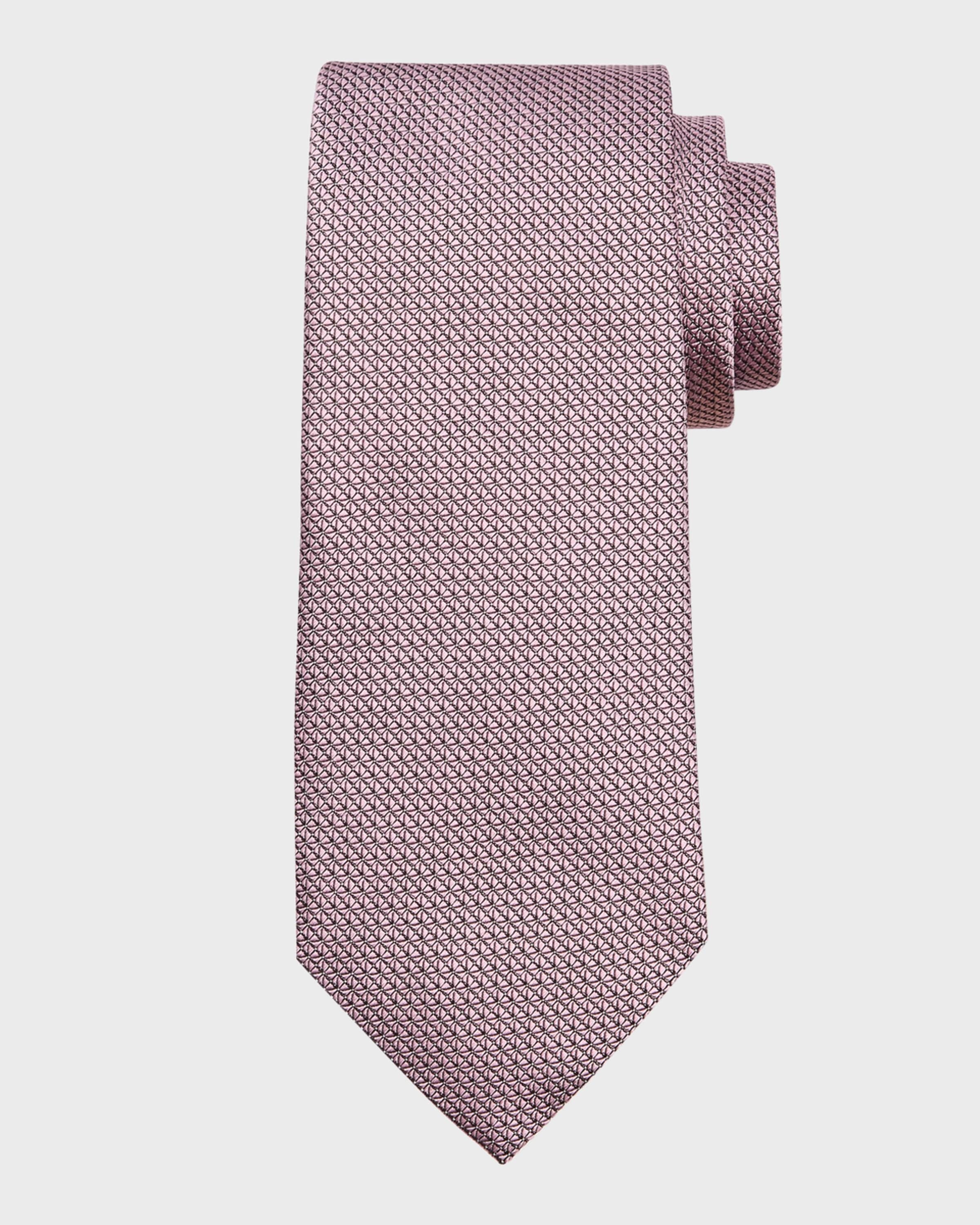 Men's Micro-Geometric Jacquard Silk Tie - 1