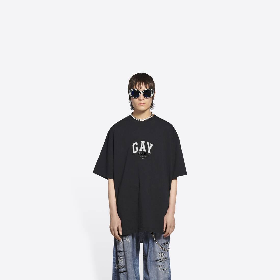 BALENCIAGA Men's Pride Boxy T-shirt in Black | REVERSIBLE