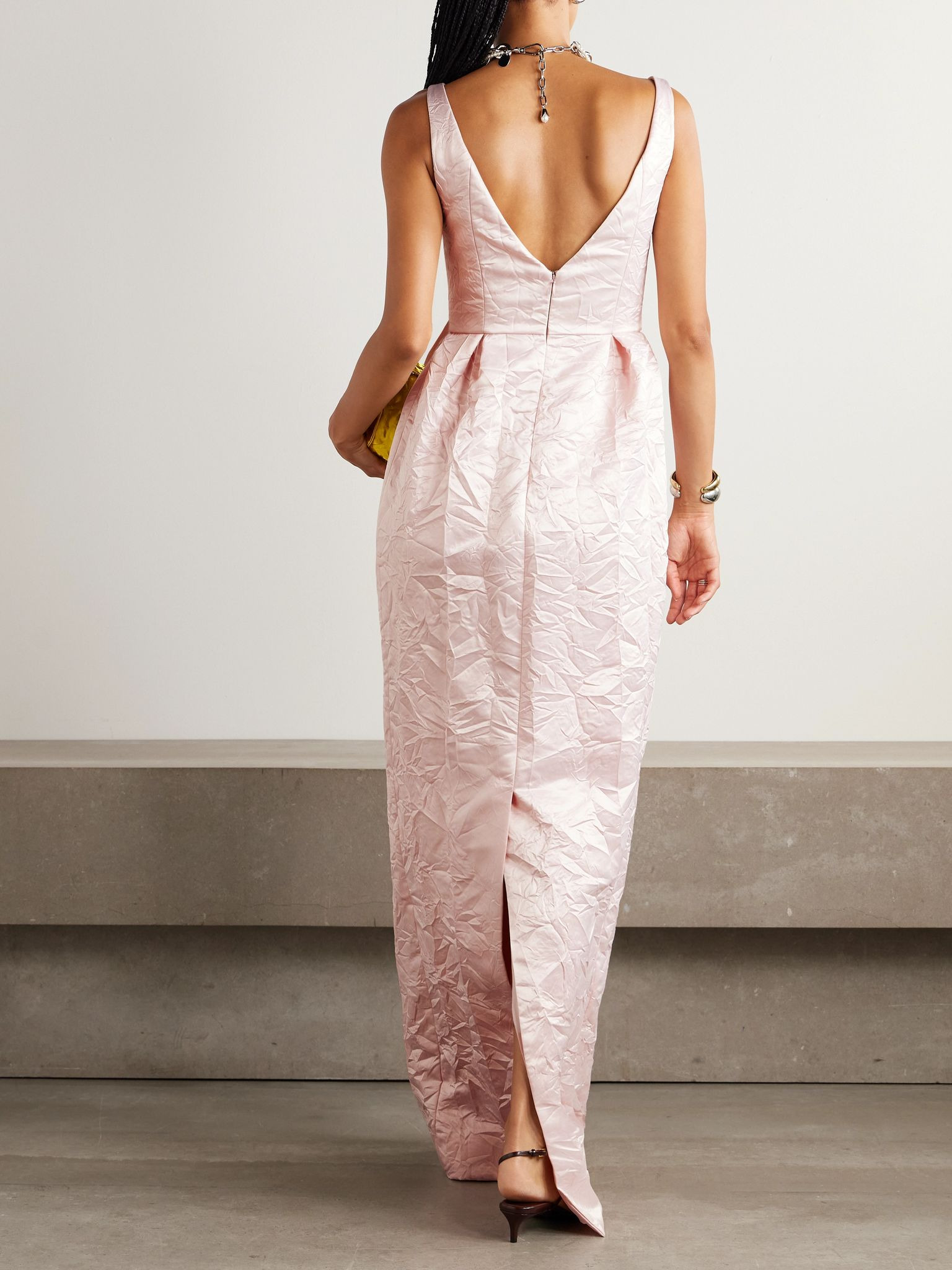 Embellished crinkled-taffeta gown Pastel pink - 3