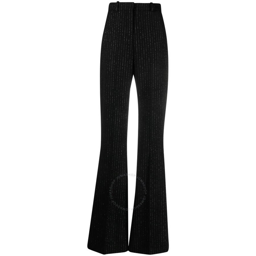 Balmain Ladies Noir / Or Striped Wool-Blend Flared Trousers - 1