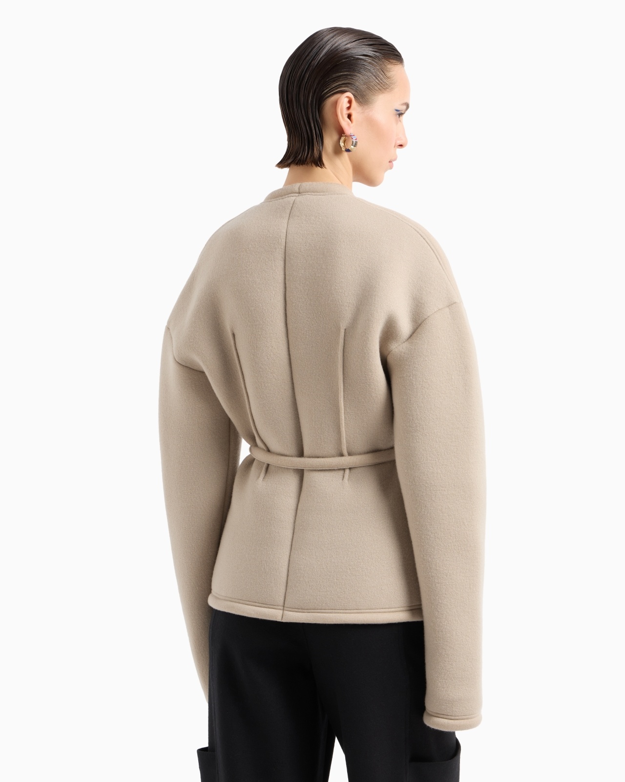 SINGLE-BREASTED JACKET IN VISCOSE AND CASHMERE JERSEY - 3