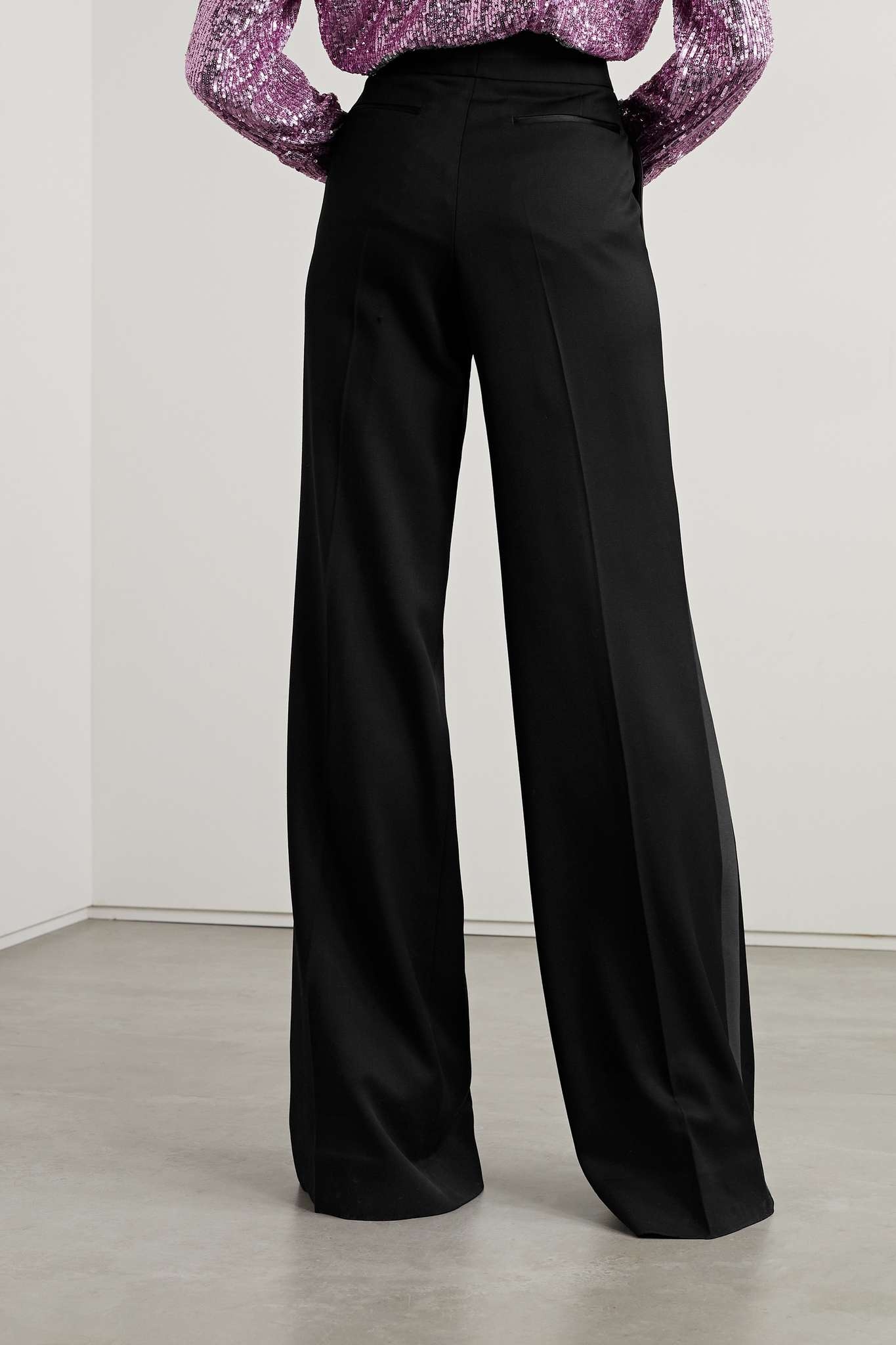 Satin-trimmed grain de poudre wool wide-leg pants - 3