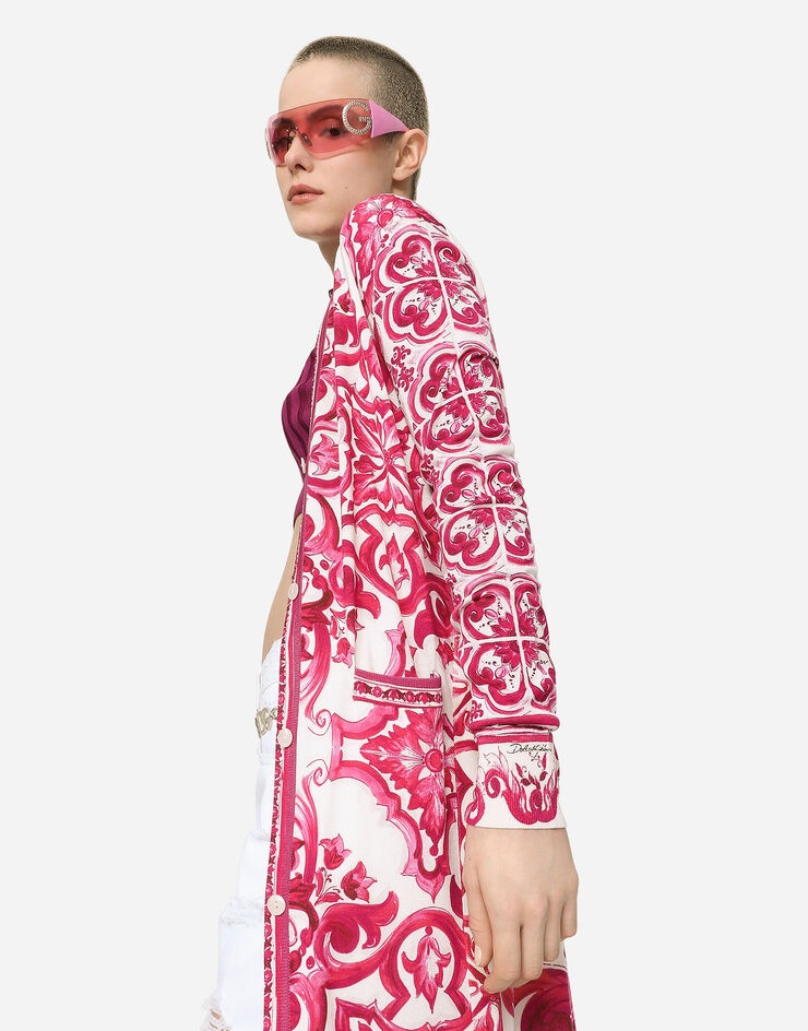 Long silk cardigan with Majolica print - 4