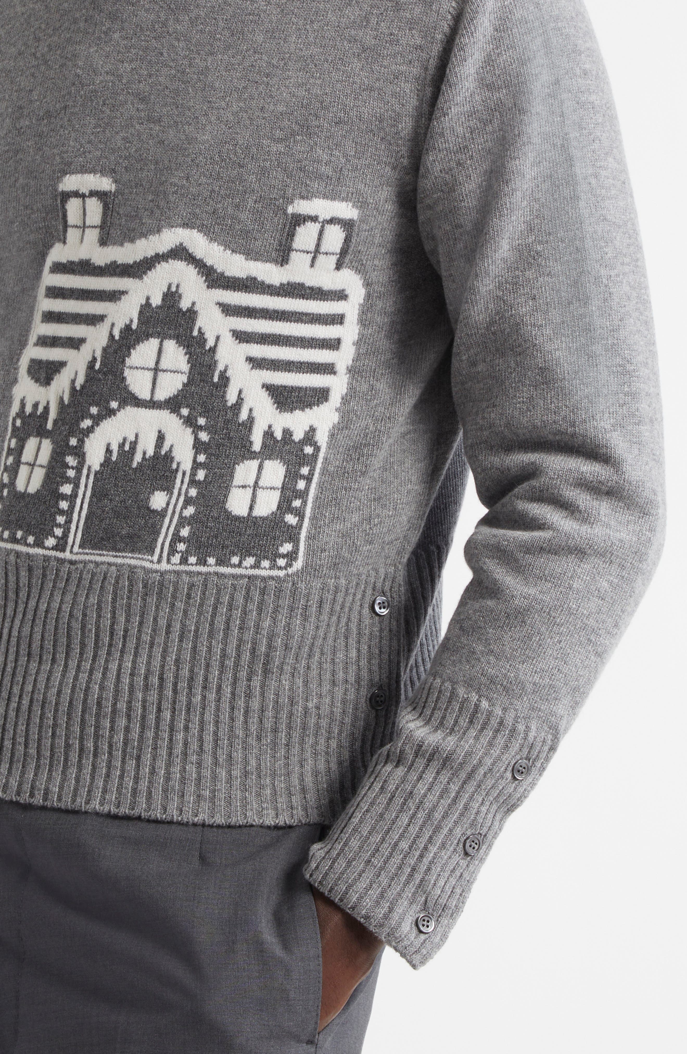 Thom Browne Holiday Scenery Virgin Merino Wool Crewneck Sweater in Light Grey at Nordstrom - 4
