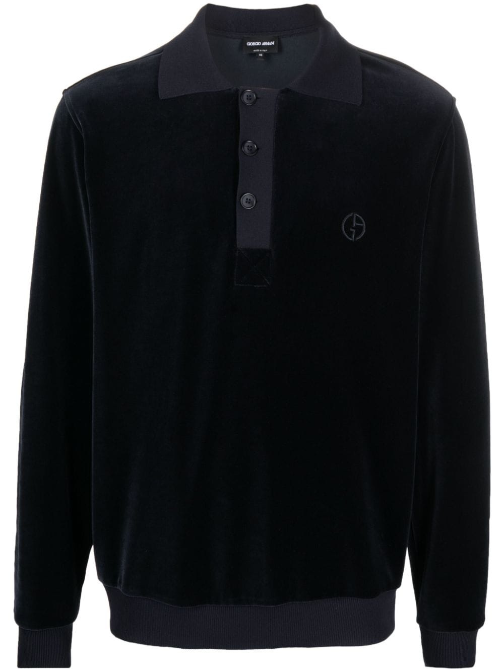 logo-embroidered velvet polo shirt - 1