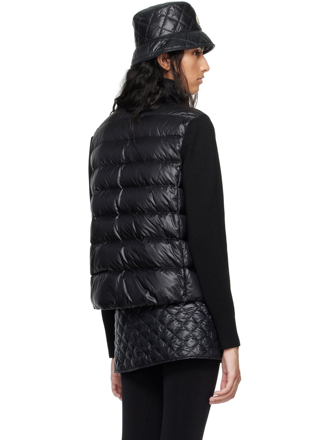 Black Padded Wool Down Cardigan - 3