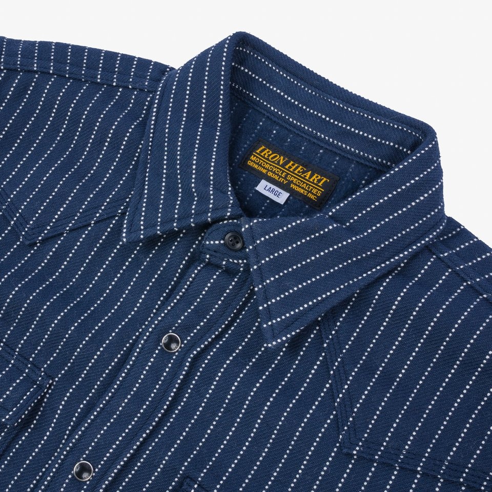 IHSH-401-NAV 12oz Ultra Heavy Flannel Chalk Stripe Western Shirt - Navy - 4