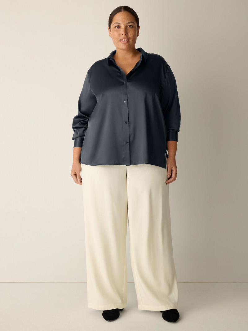 Stretch Silk Charmeuse Classic Collar Shirt 6