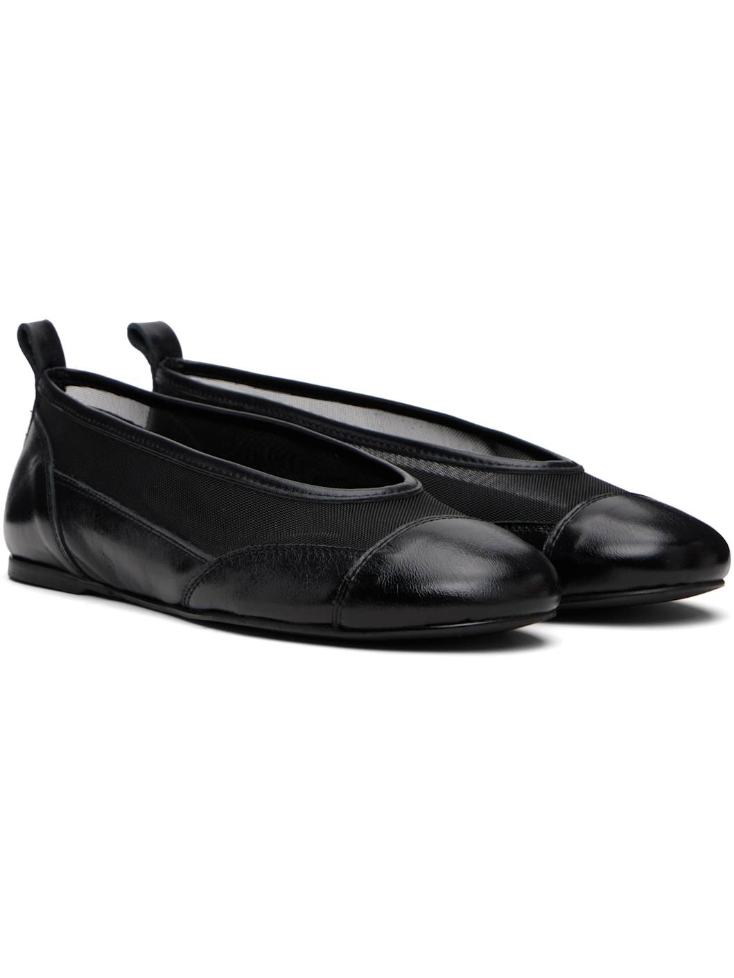 Black Pili Mesh Ballerina Flats - 4